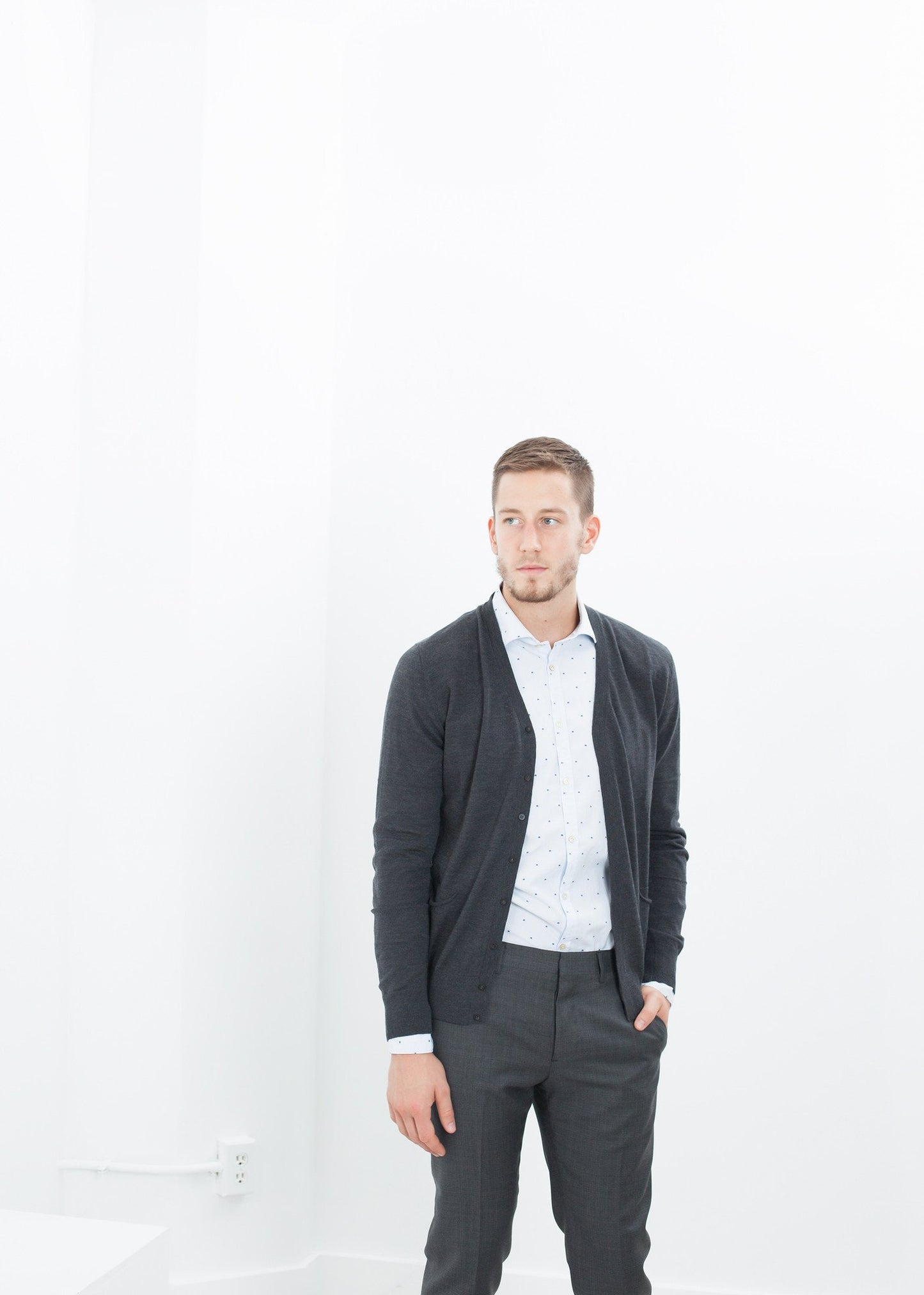 Hidden Placket Cardigan in Charcoal - annaclothes