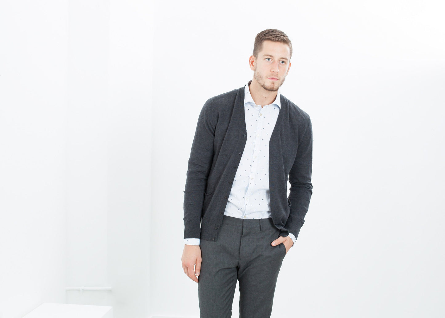 Hidden Placket Cardigan in Charcoal - annaclothes