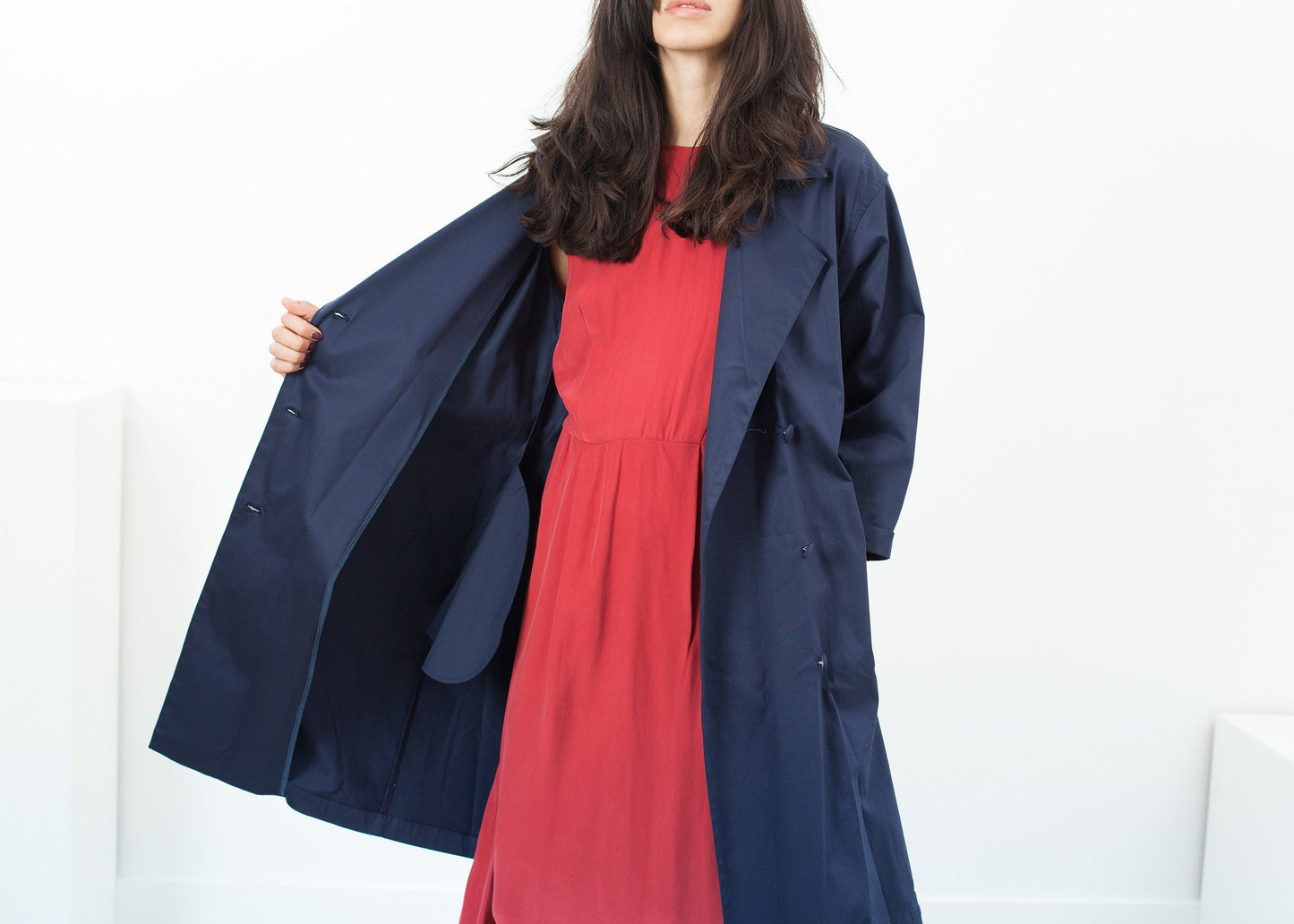 Sateen Trench in Navy - annaclothes