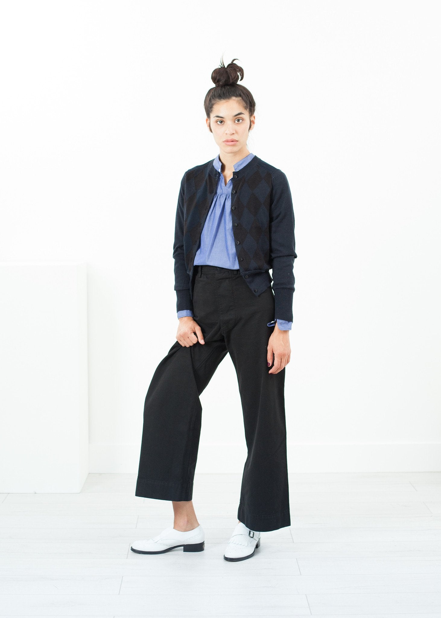 Quilt Pattern Cardigan in Black/Navy - annaclothes