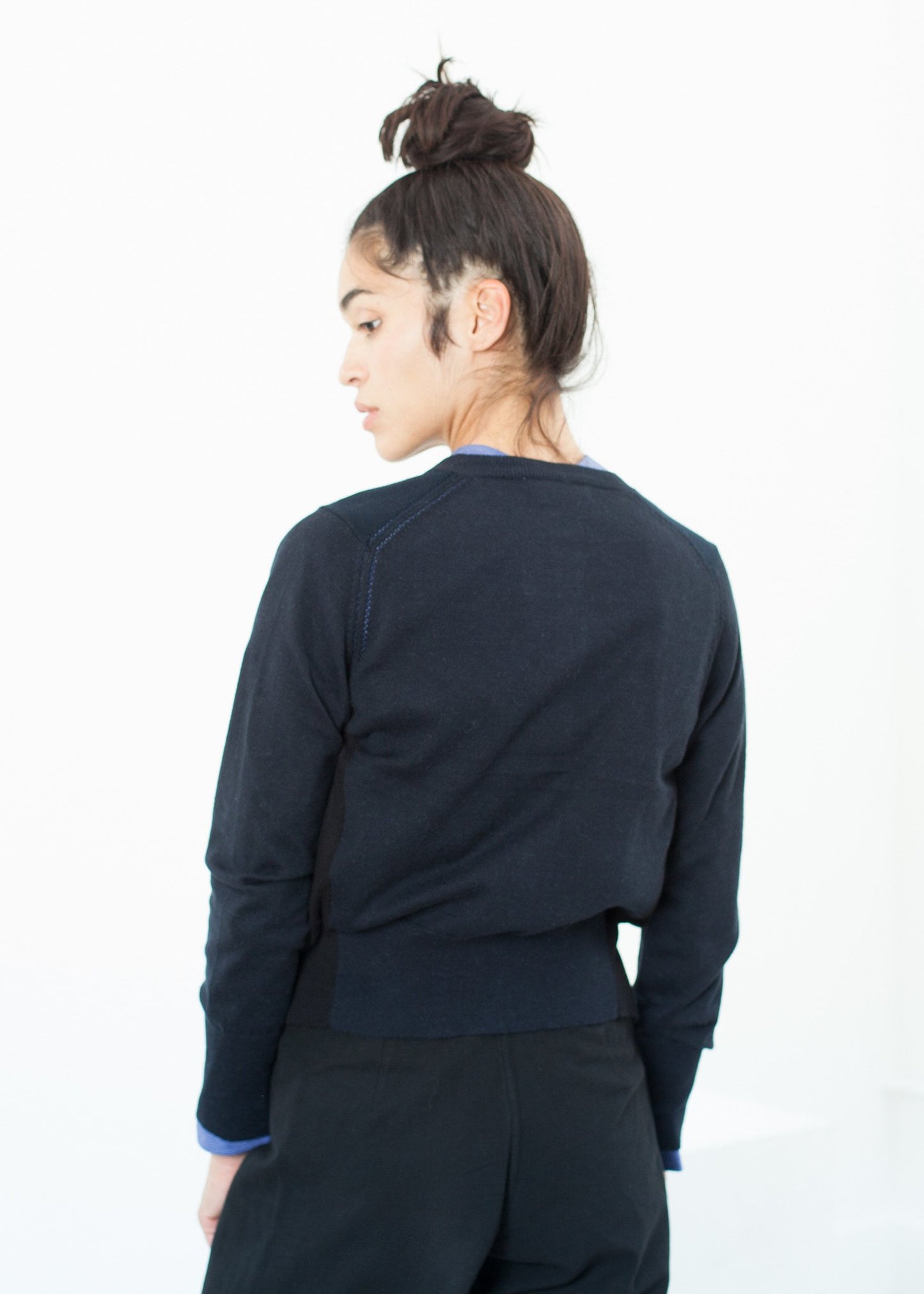Quilt Pattern Cardigan in Black/Navy - annaclothes