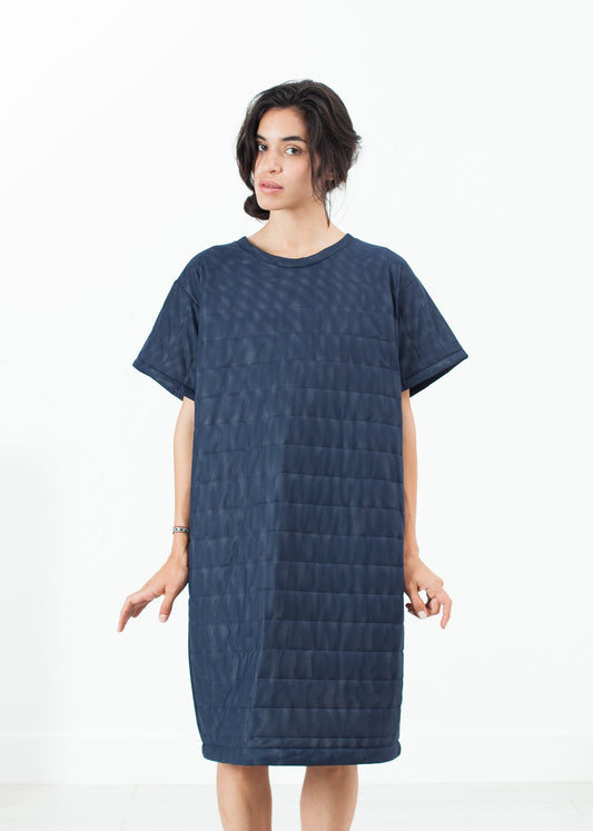 Quilted Mesh T-Shirt Dress in Navy - annaclothes