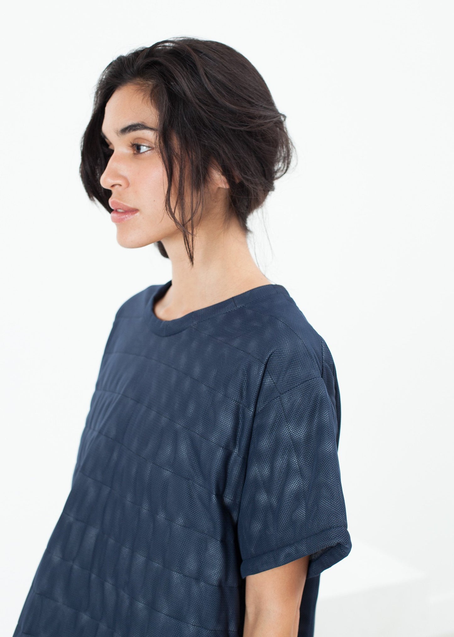 Quilted Mesh T-Shirt Dress in Navy - annaclothes