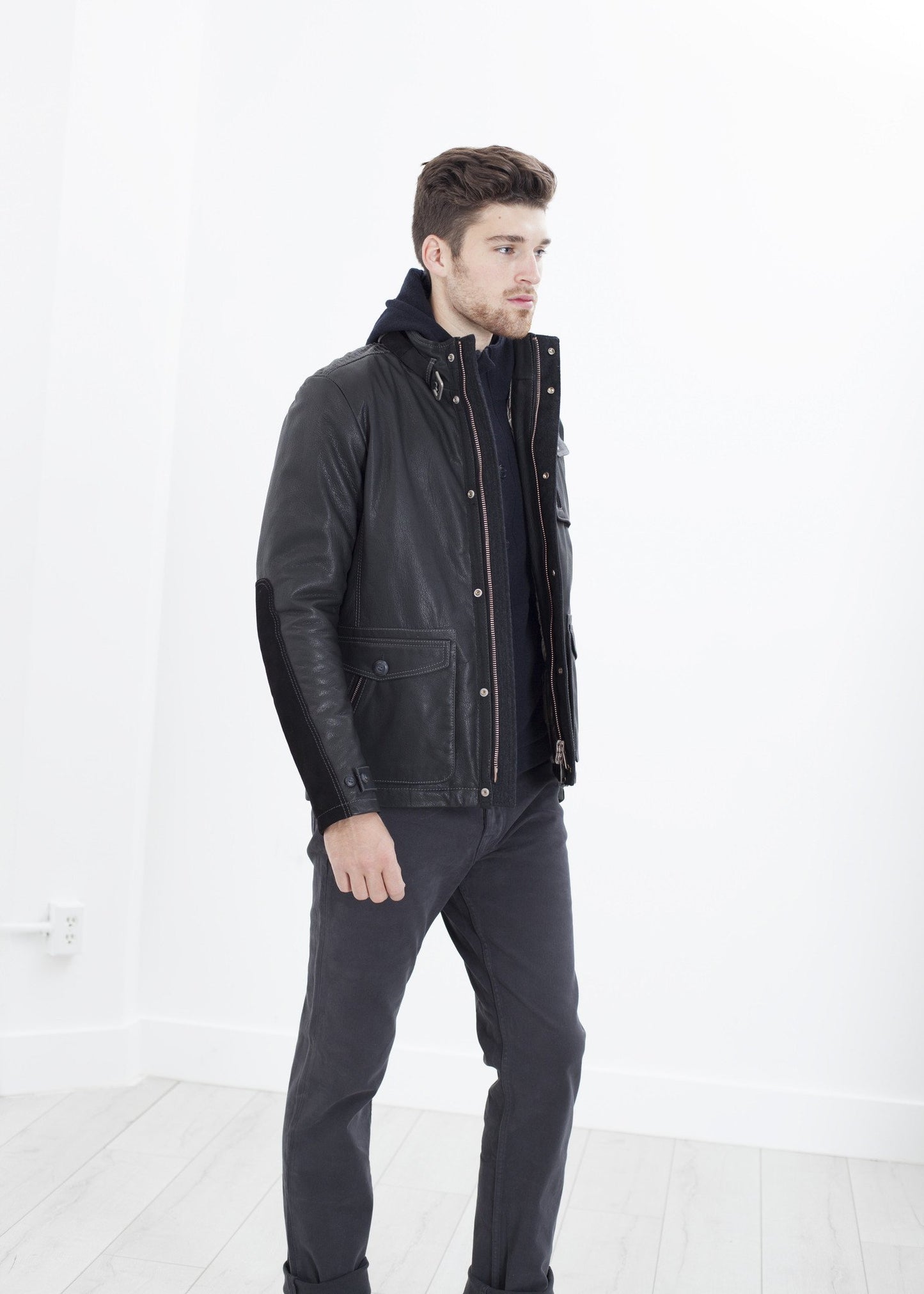 Prince Leather Field Jacket in Meteor - annaclothes