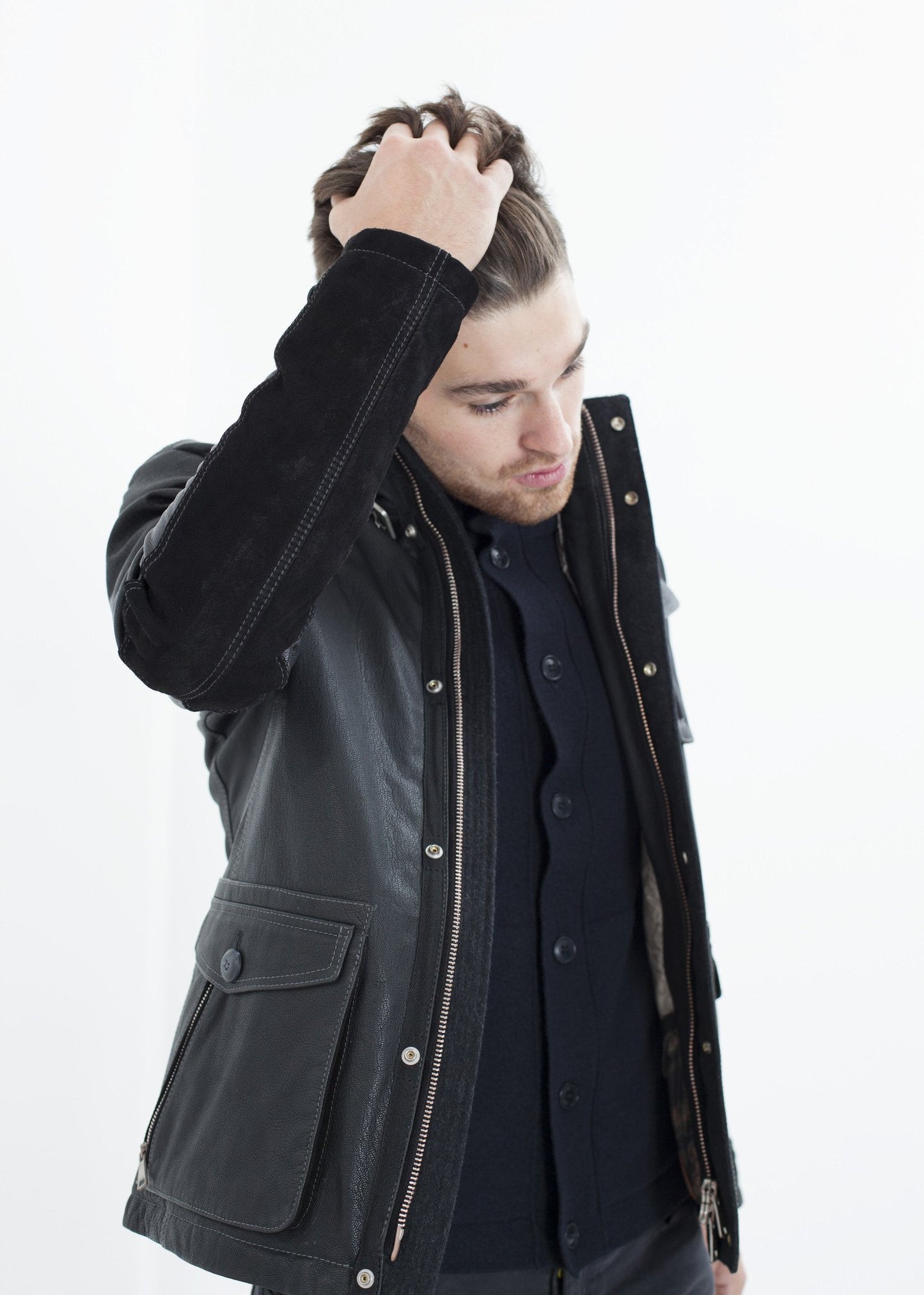 Prince Leather Field Jacket in Meteor - annaclothes