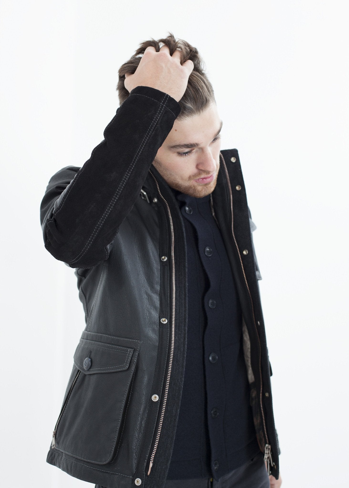 Prince Leather Field Jacket in Meteor - annaclothes