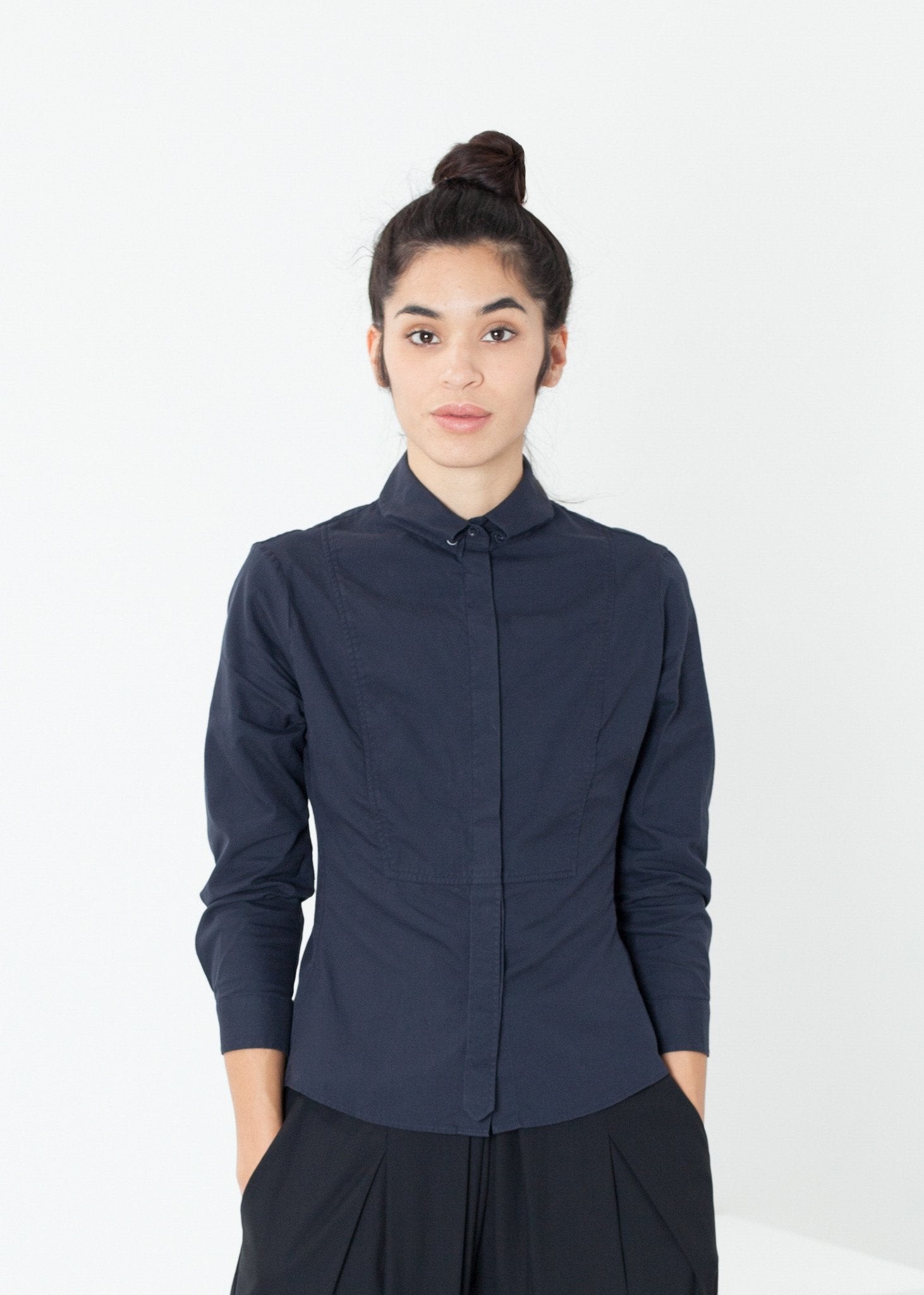 Wrinkled Tux Shirt in Navy - annaclothes