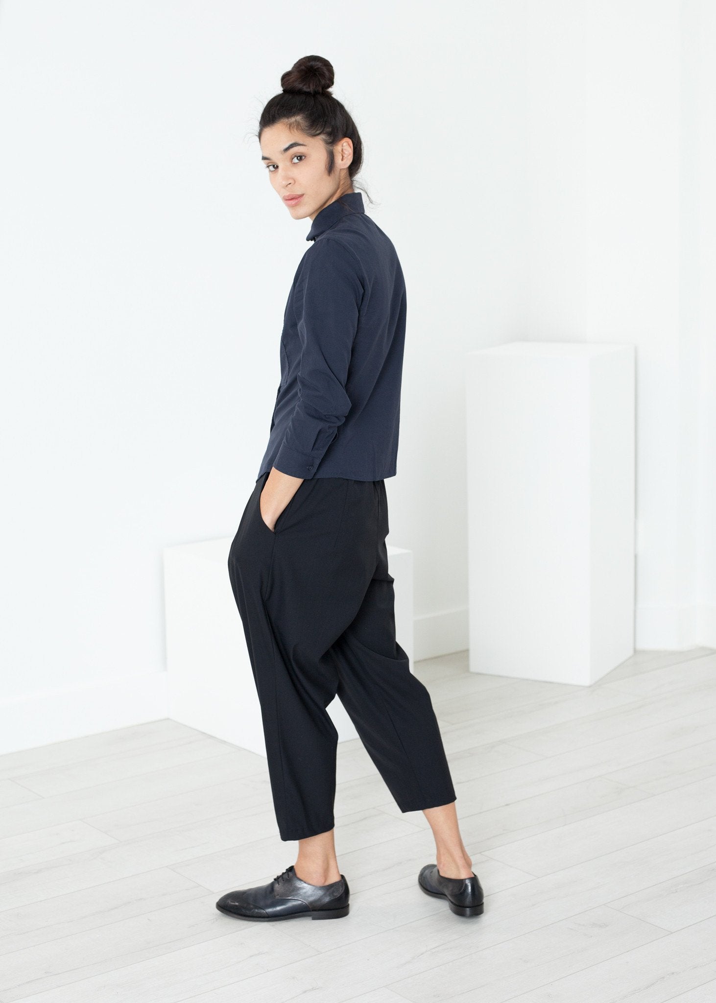 Wrinkled Tux Shirt in Navy - annaclothes