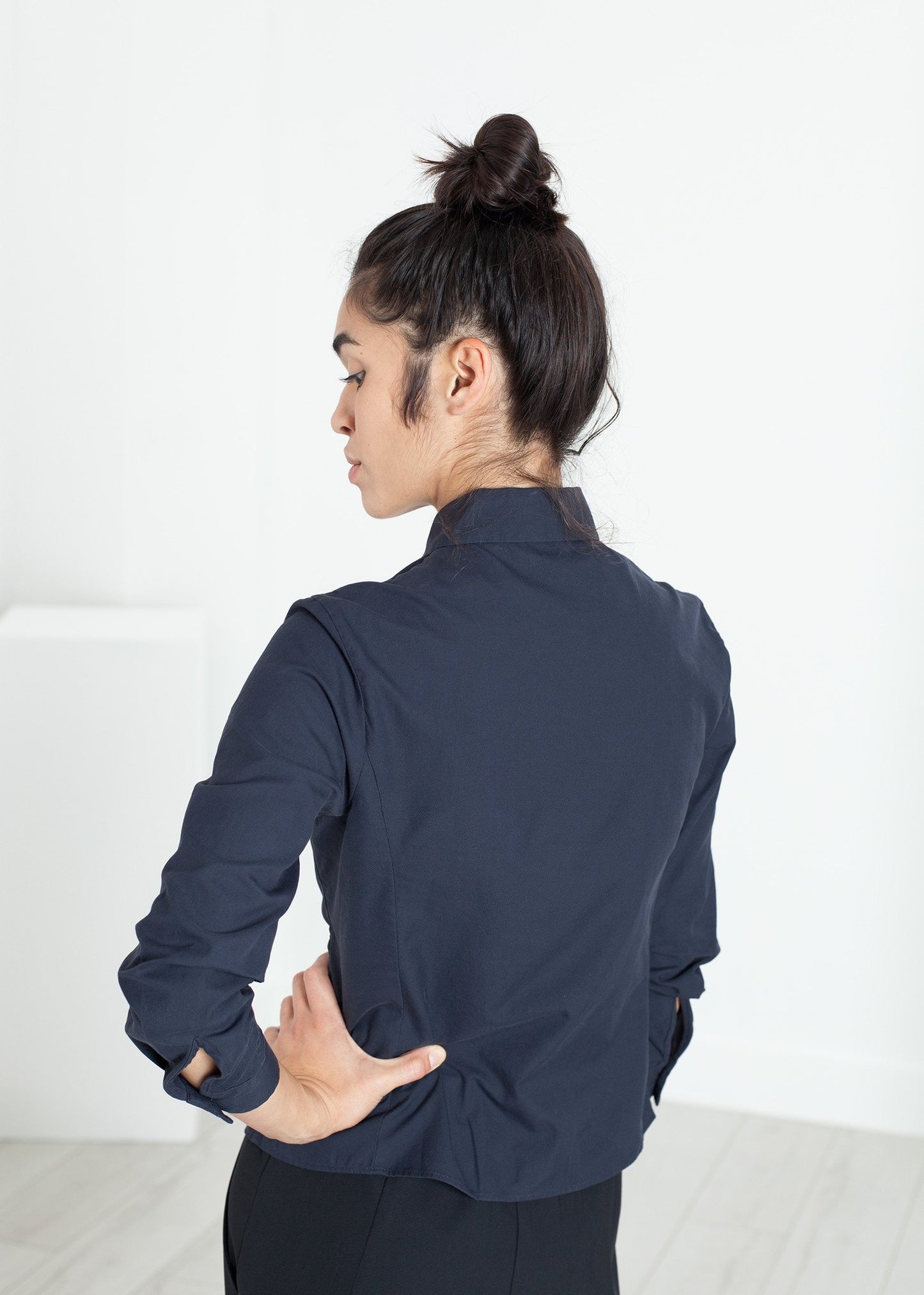 Wrinkled Tux Shirt in Navy - annaclothes