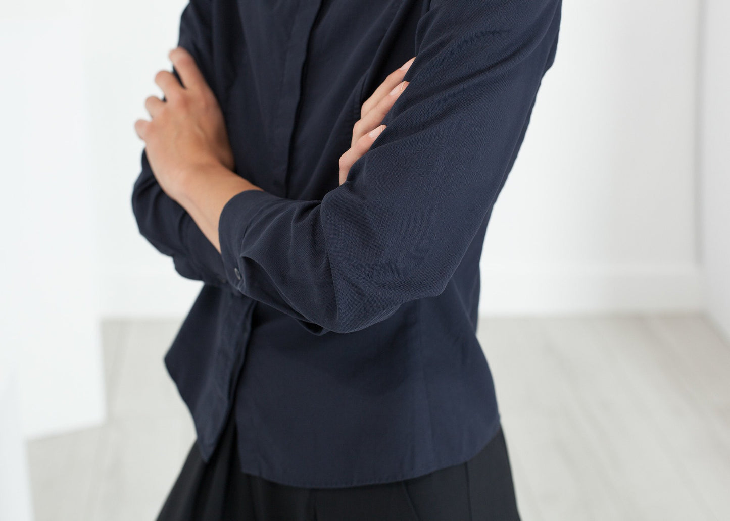 Wrinkled Tux Shirt in Navy - annaclothes