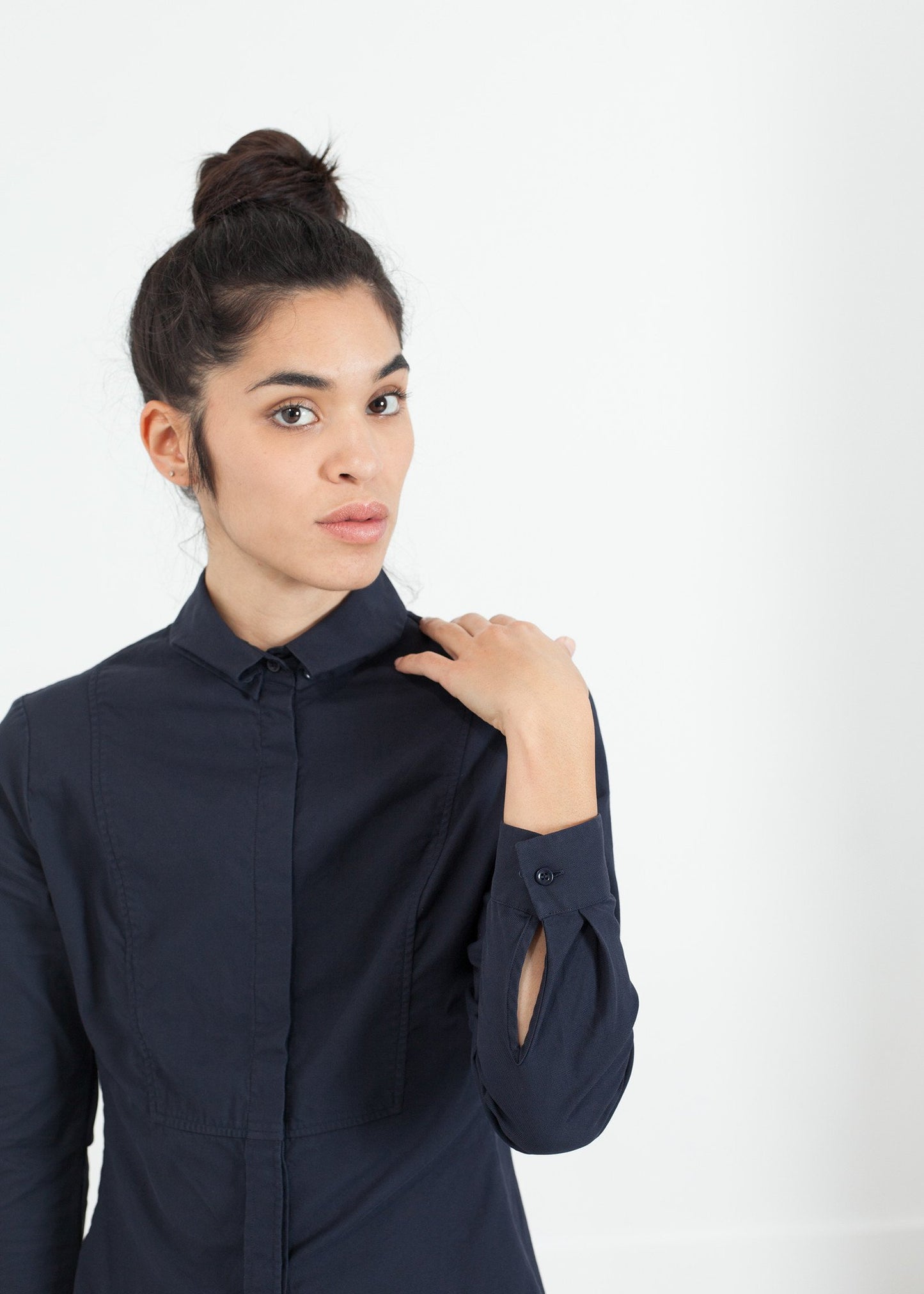Wrinkled Tux Shirt in Navy - annaclothes