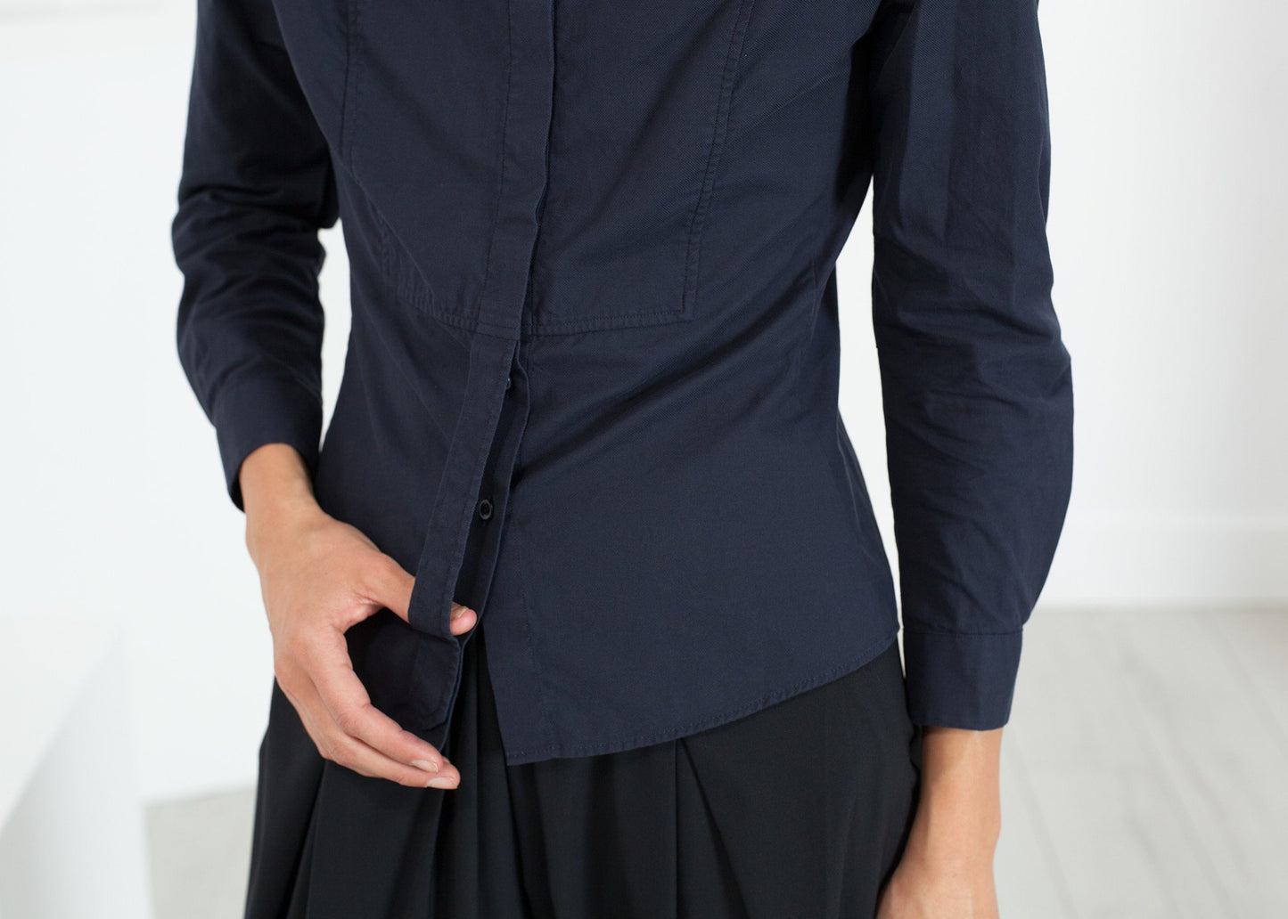 Wrinkled Tux Shirt in Navy - annaclothes