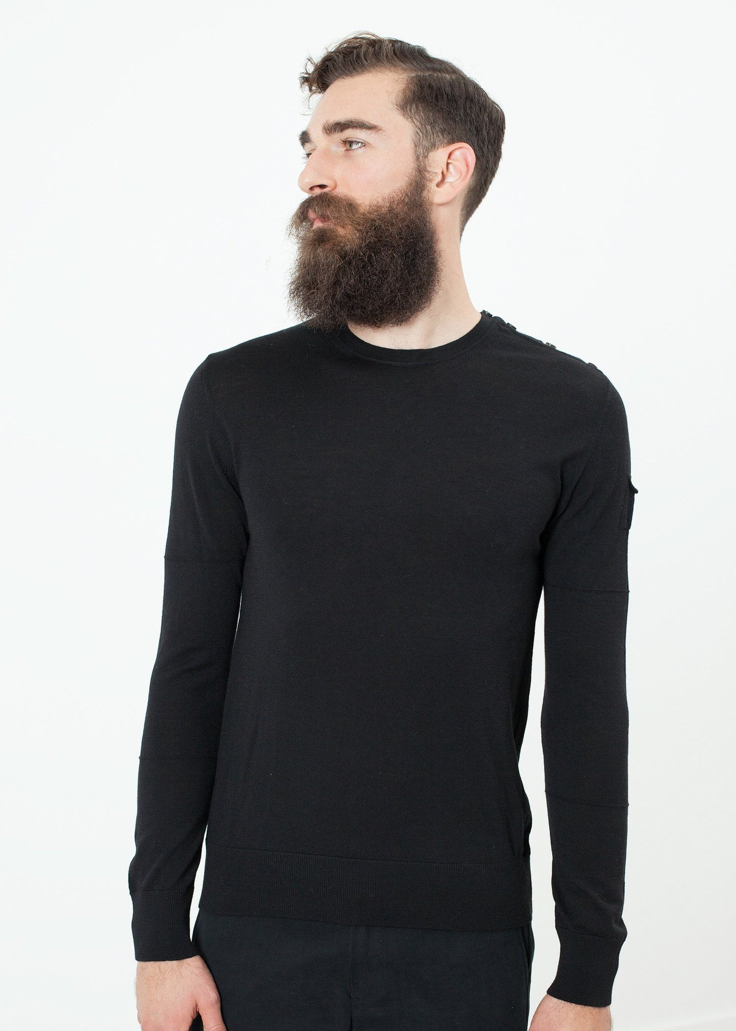 Button Shoulder Pullover in Black - annaclothes