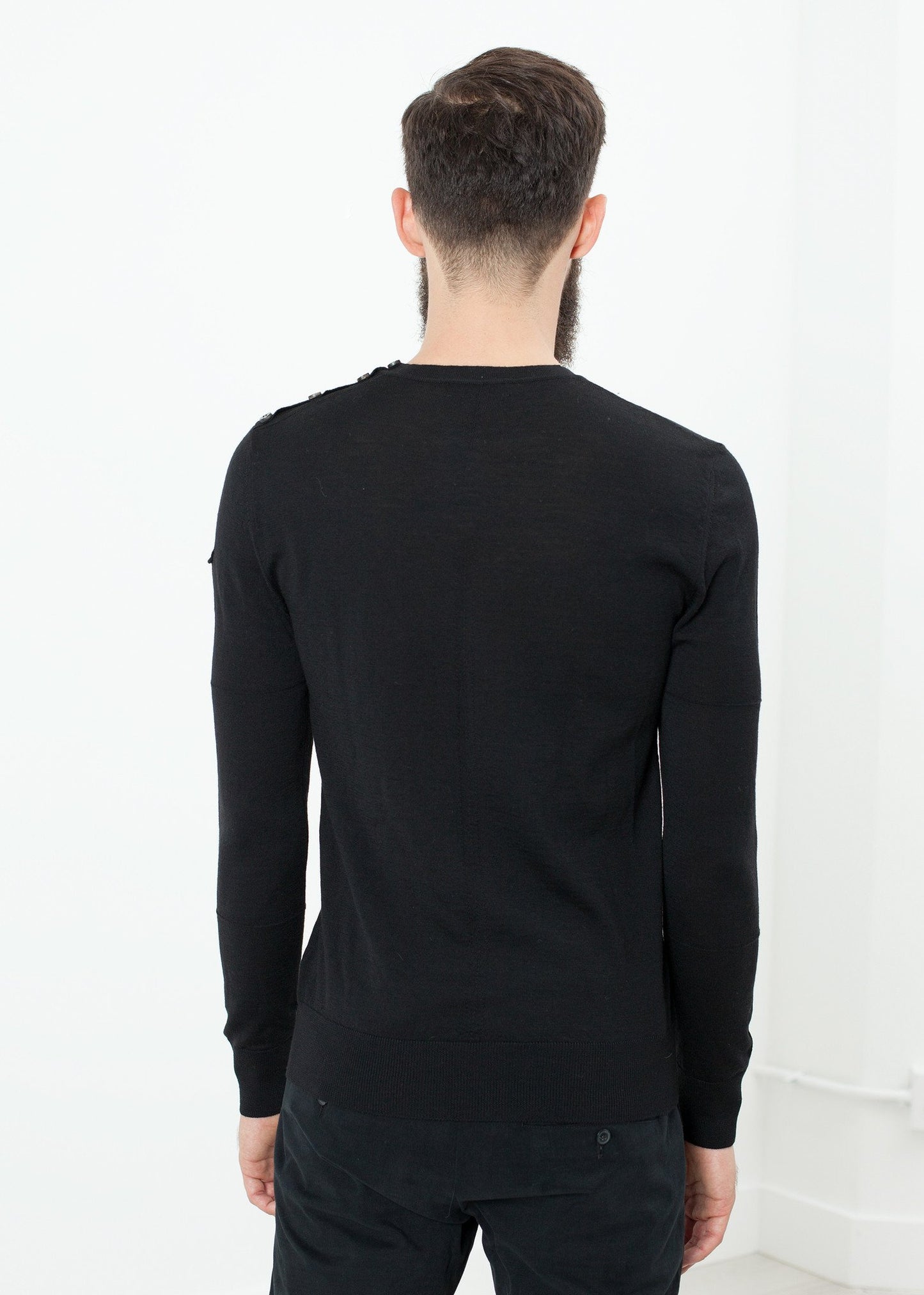 Button Shoulder Pullover in Black - annaclothes