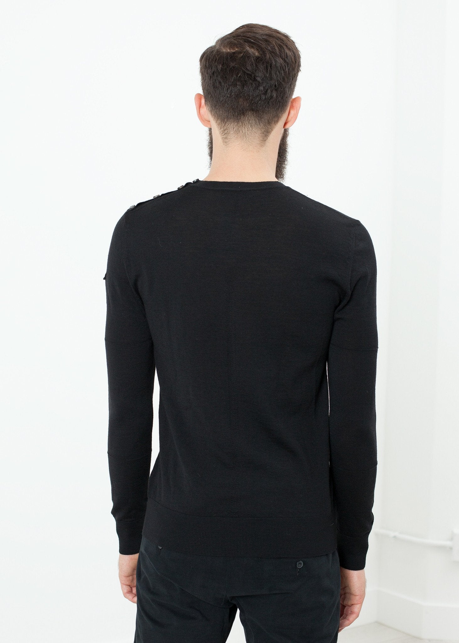 Button Shoulder Pullover in Black - annaclothes