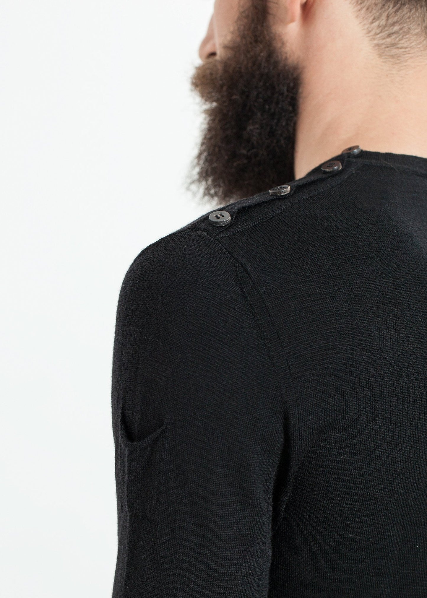 Button Shoulder Pullover in Black - annaclothes