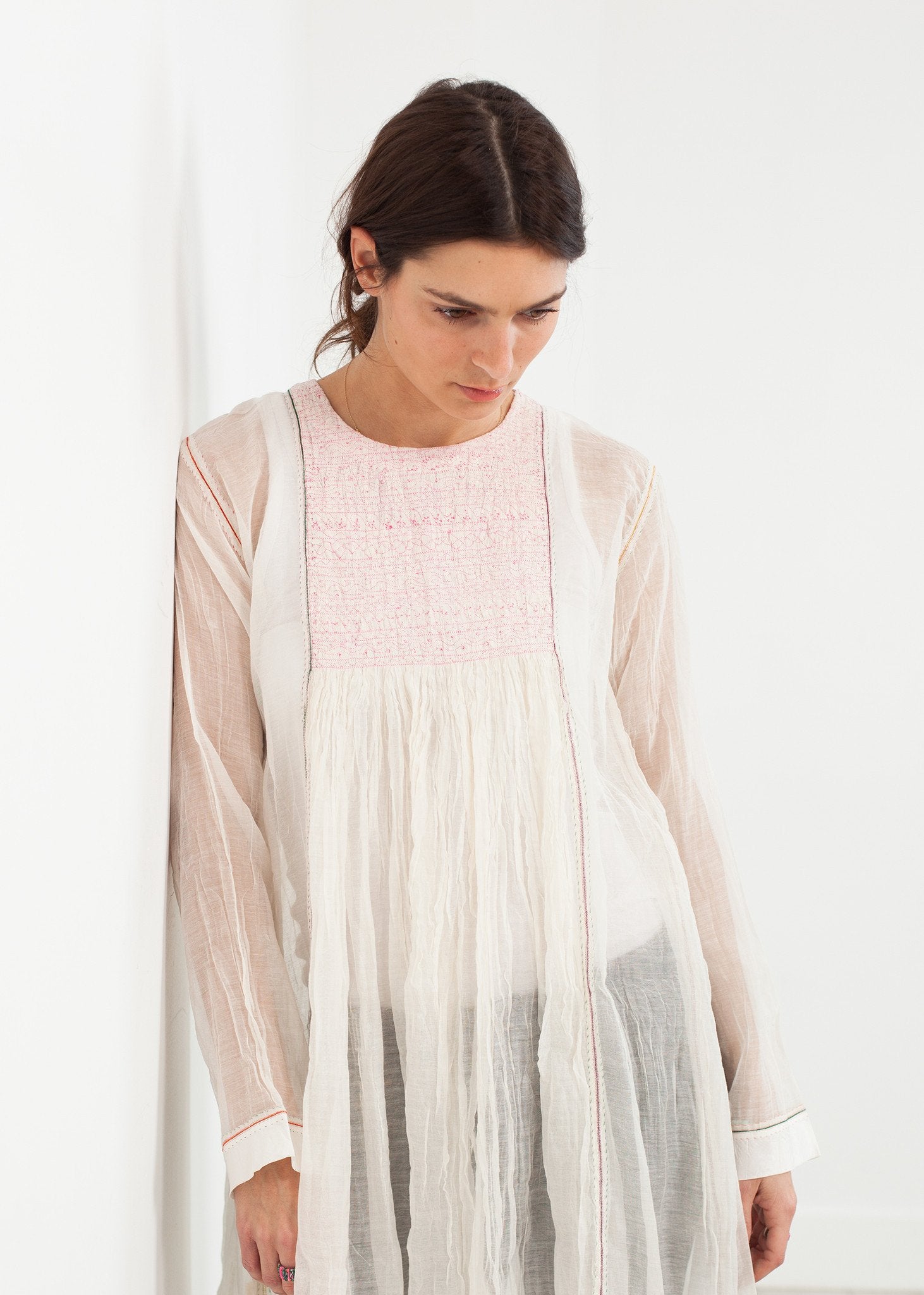 Pink Bib Dress in White - annaclothes