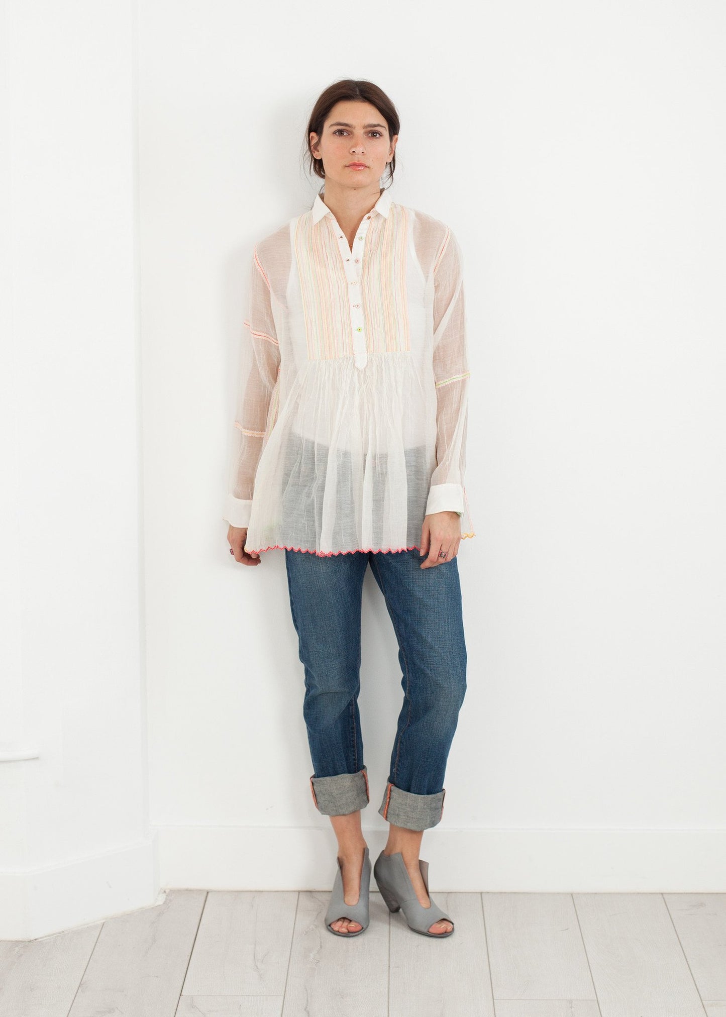 Sheer Rainbow Blouse in White - annaclothes