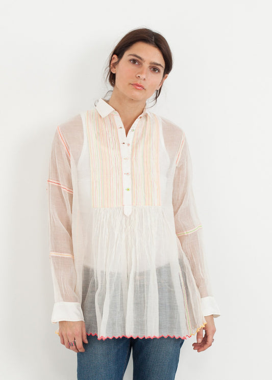 Sheer Rainbow Blouse in White - annaclothes