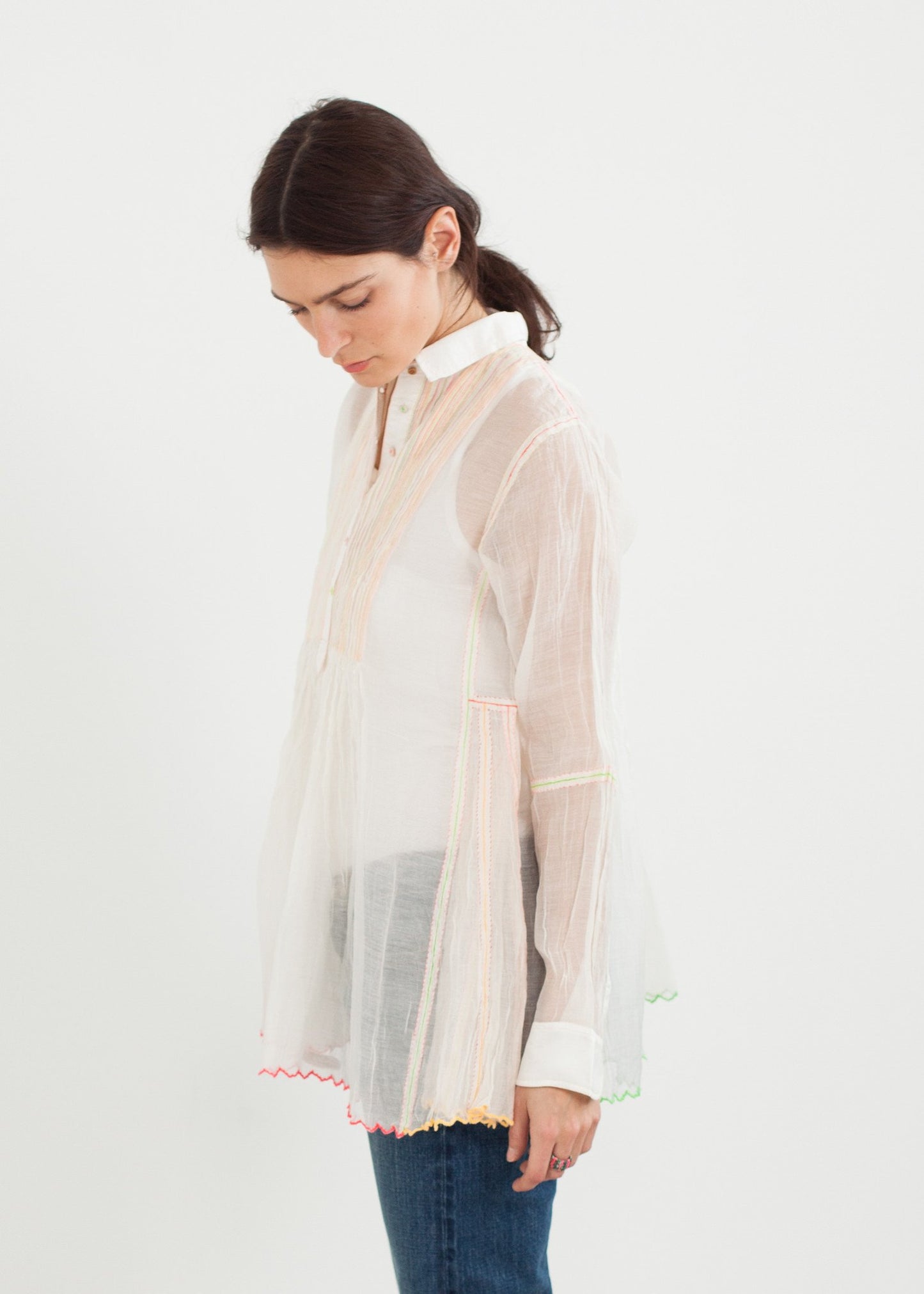 Sheer Rainbow Blouse in White - annaclothes