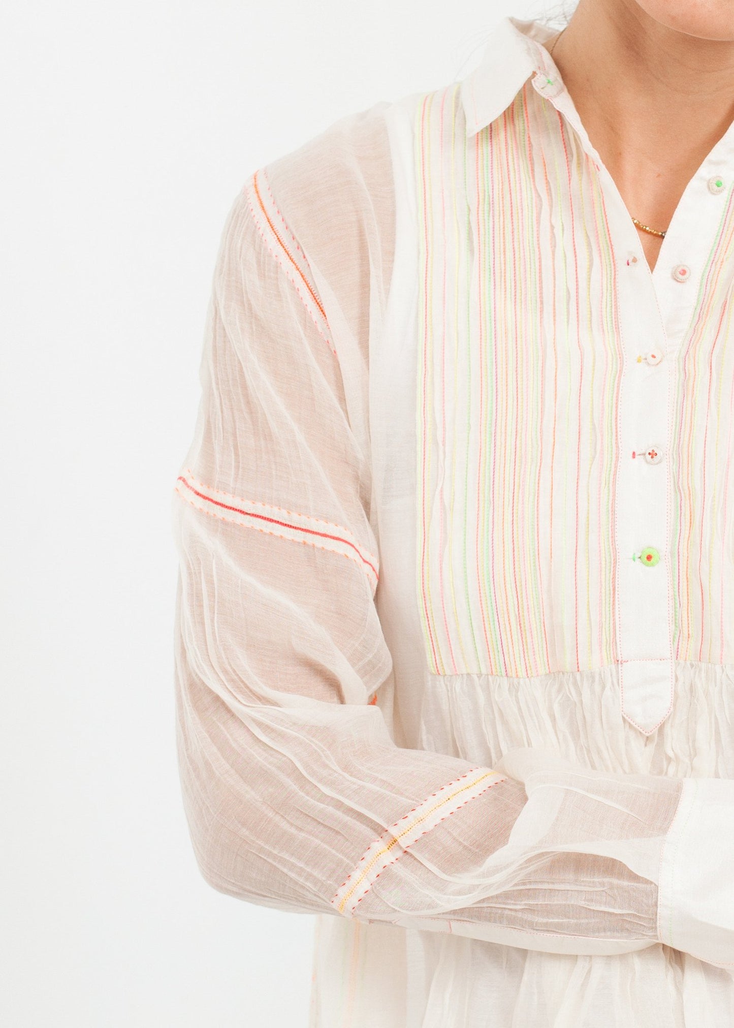 Sheer Rainbow Blouse in White - annaclothes