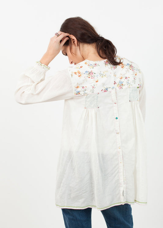 Floral Front Peasant Blouse in White - annaclothes