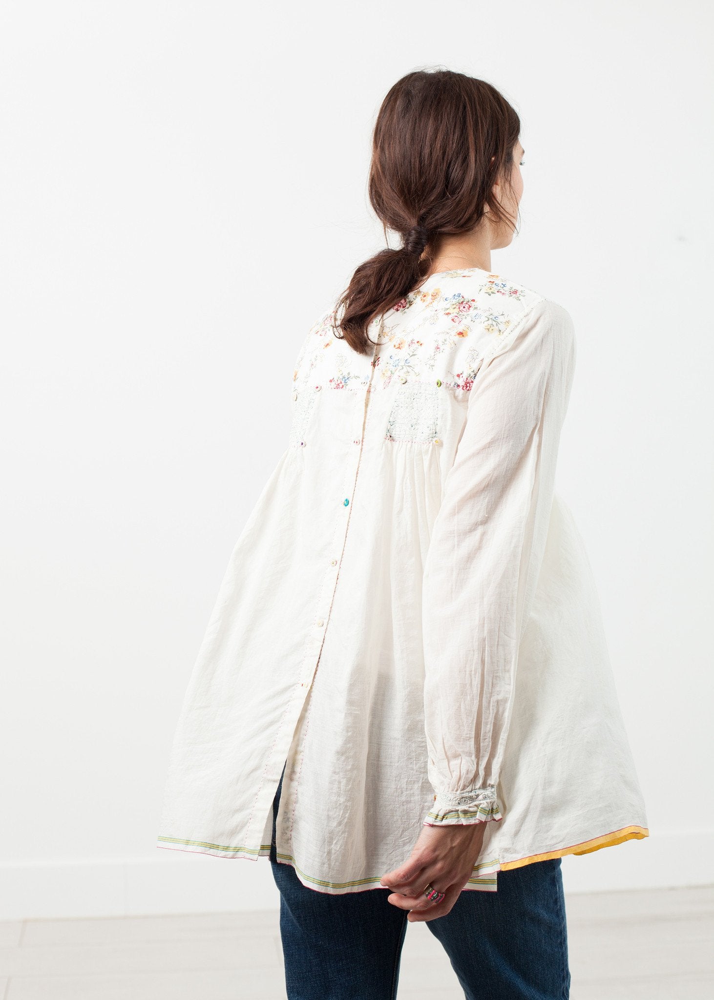 Floral Front Peasant Blouse in White - annaclothes