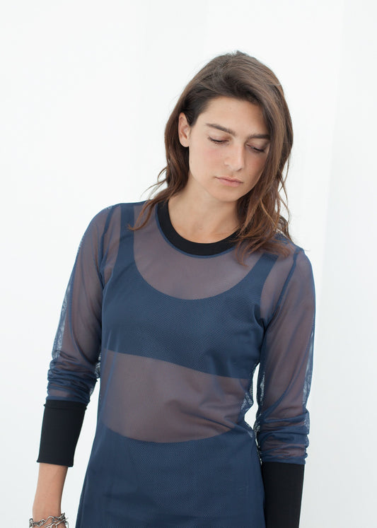 Cuffed Mesh Tee in Navy/Black - annaclothes