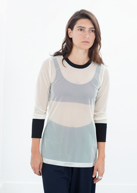 Cuffed Mesh Tee in Cream/Black - annaclothes