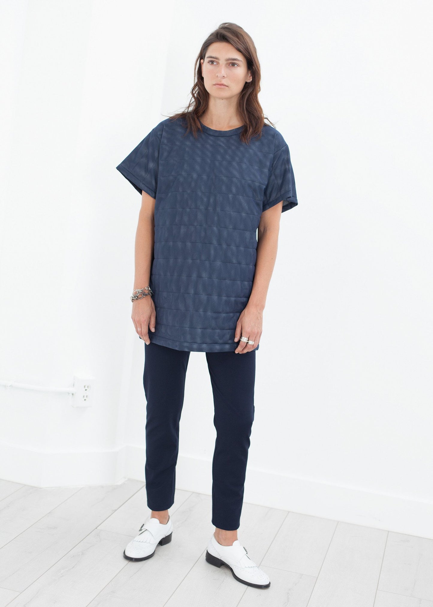 Quilted Mesh Mini Dress in Navy - annaclothes