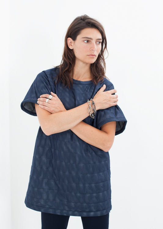 Quilted Mesh Mini Dress in Navy - annaclothes