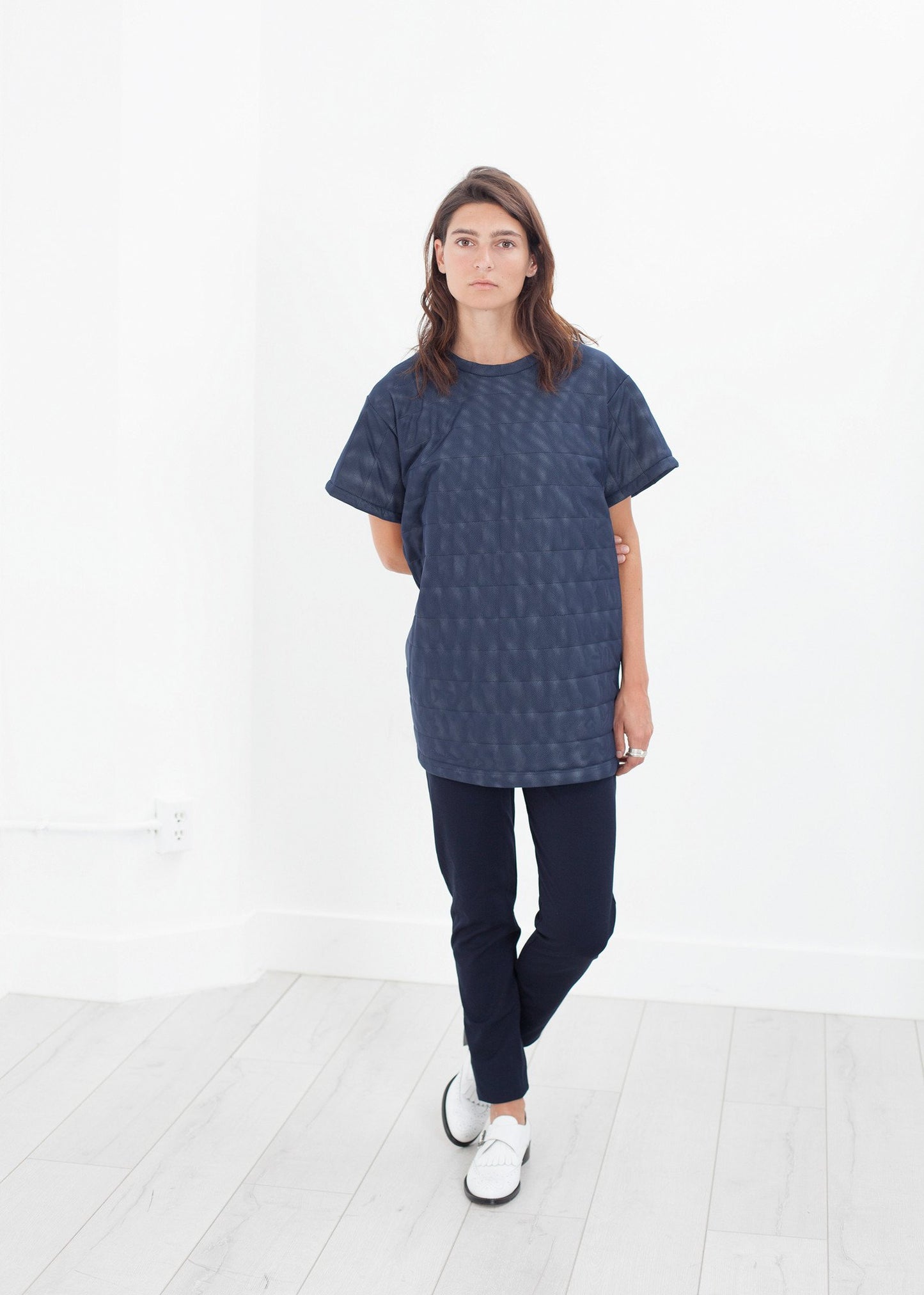 Quilted Mesh Mini Dress in Navy - annaclothes