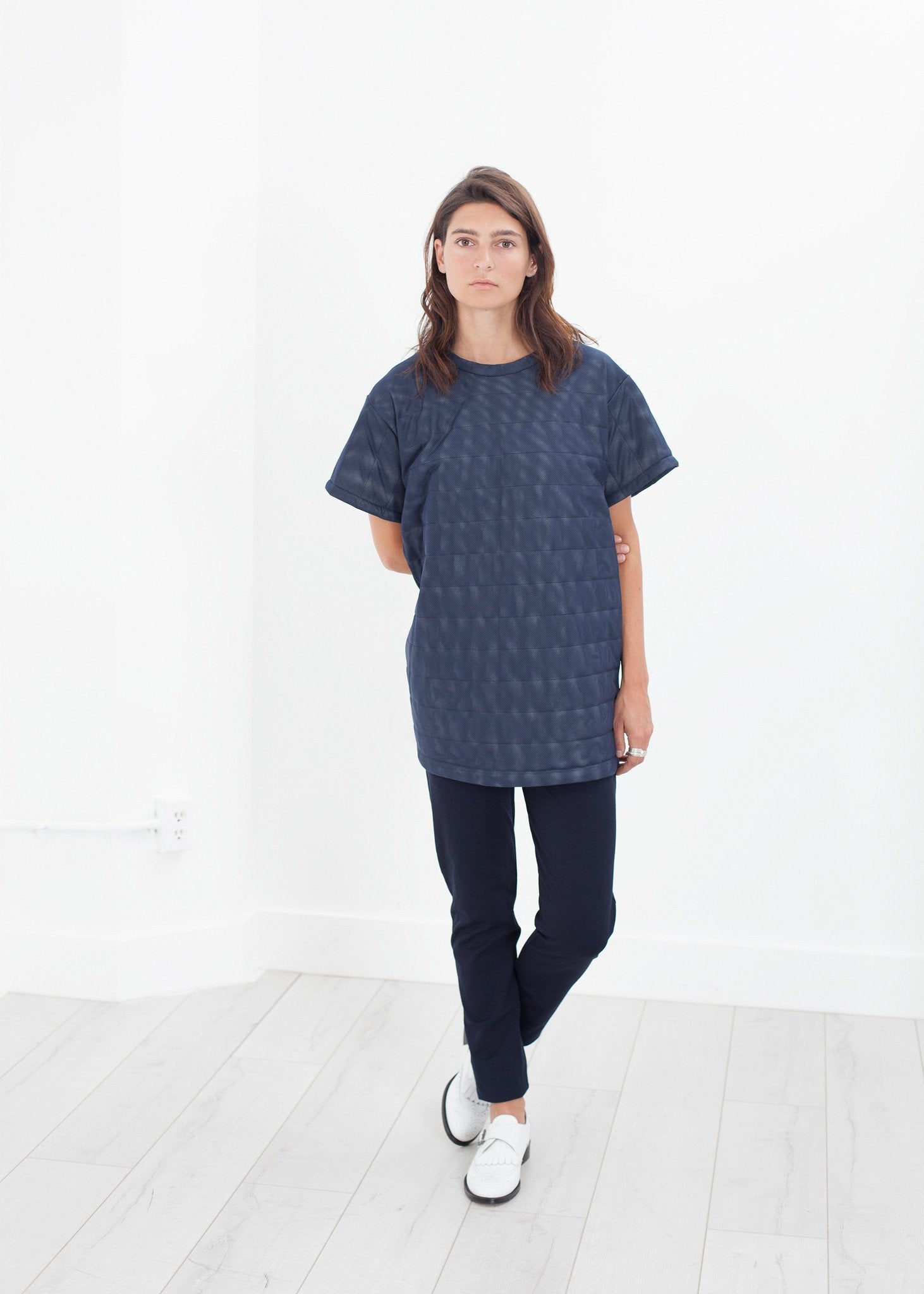 Quilted Mesh Mini Dress in Navy - annaclothes