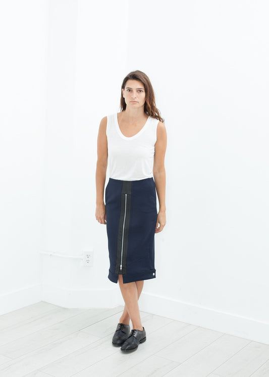Contrast Zipper Skirt in Navy - annaclothes