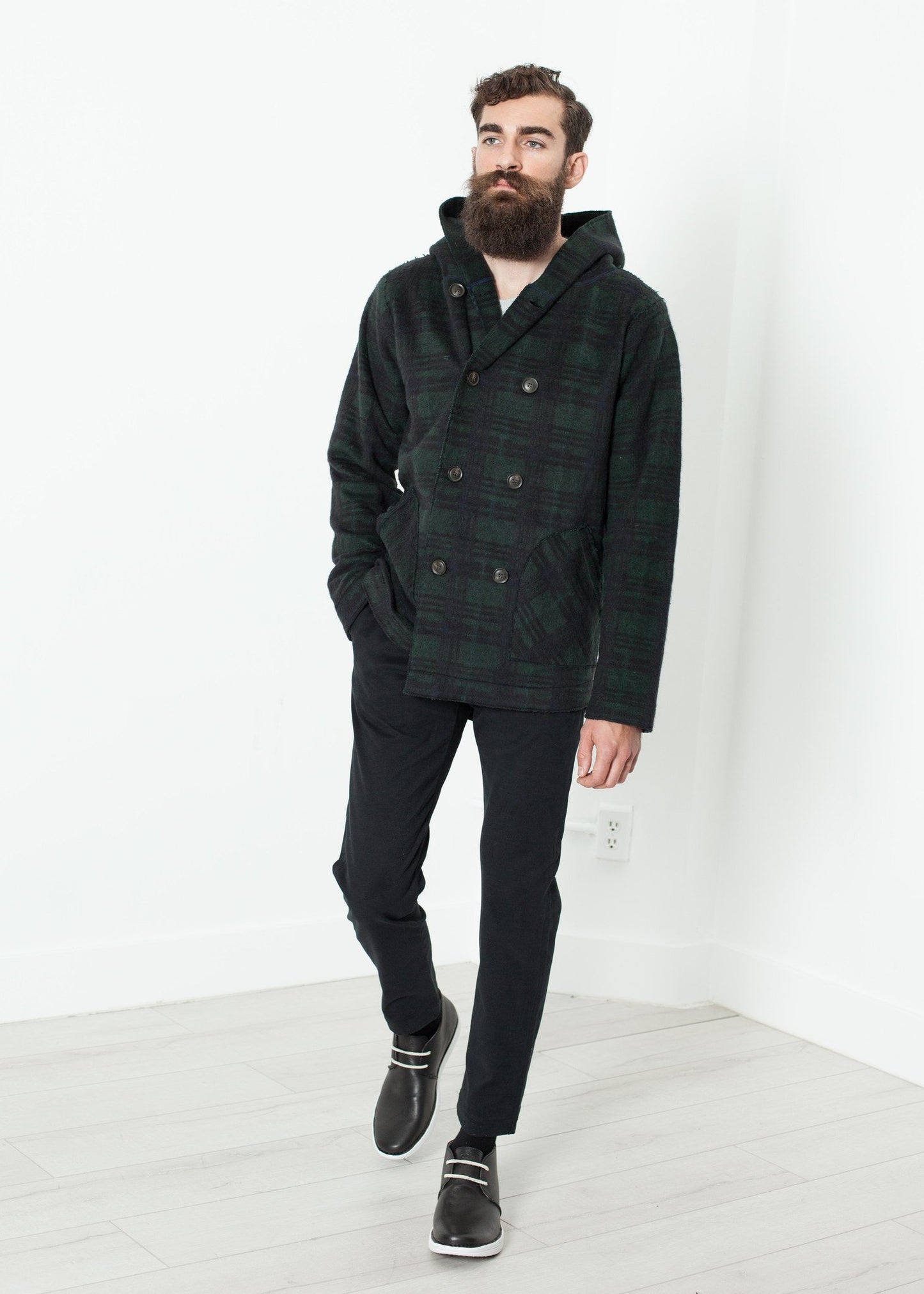 Double Breasted Hoodie in Forest Plaid - annaclothes