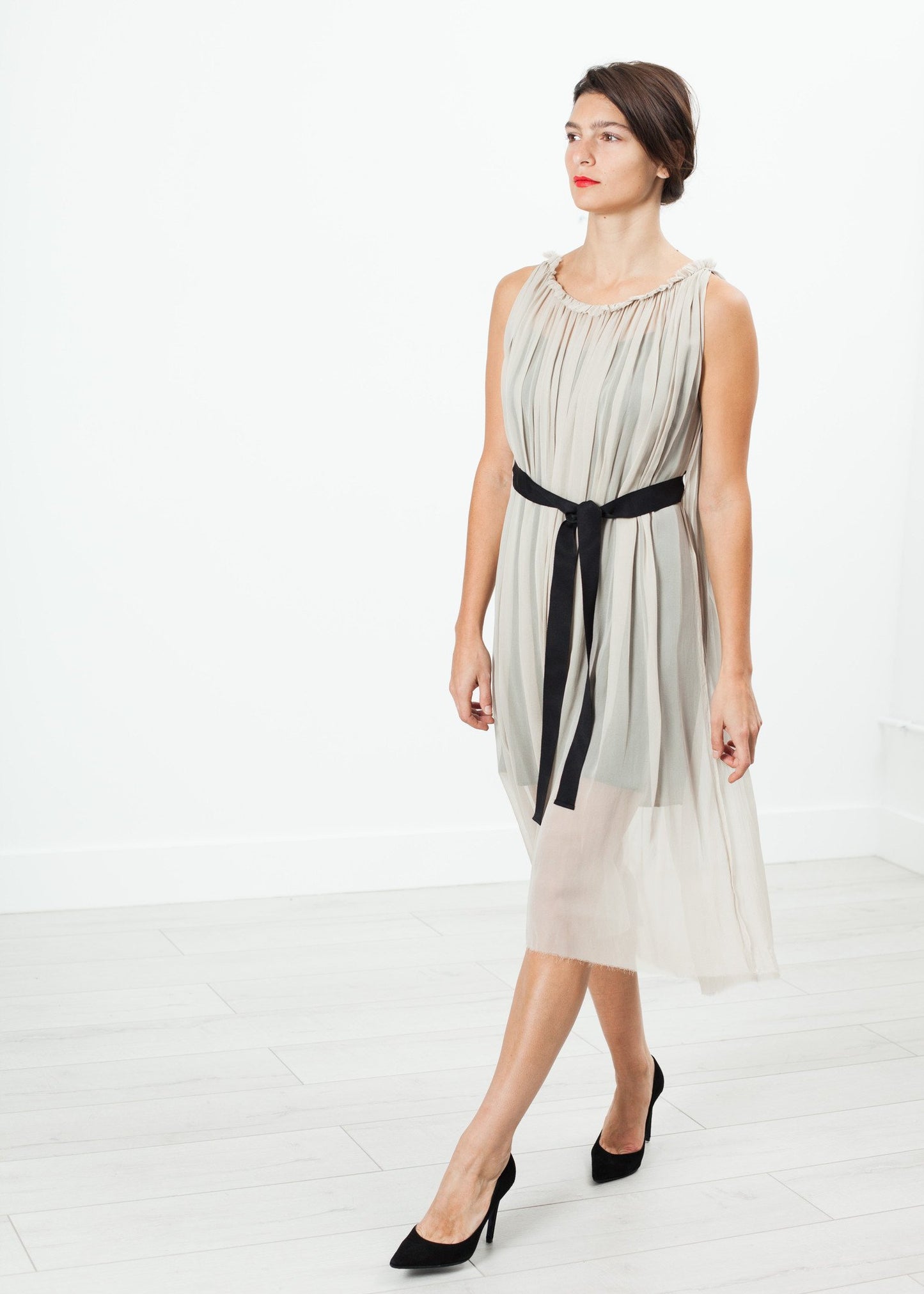 Chiffon Cape Back Dress in Sand - annaclothes