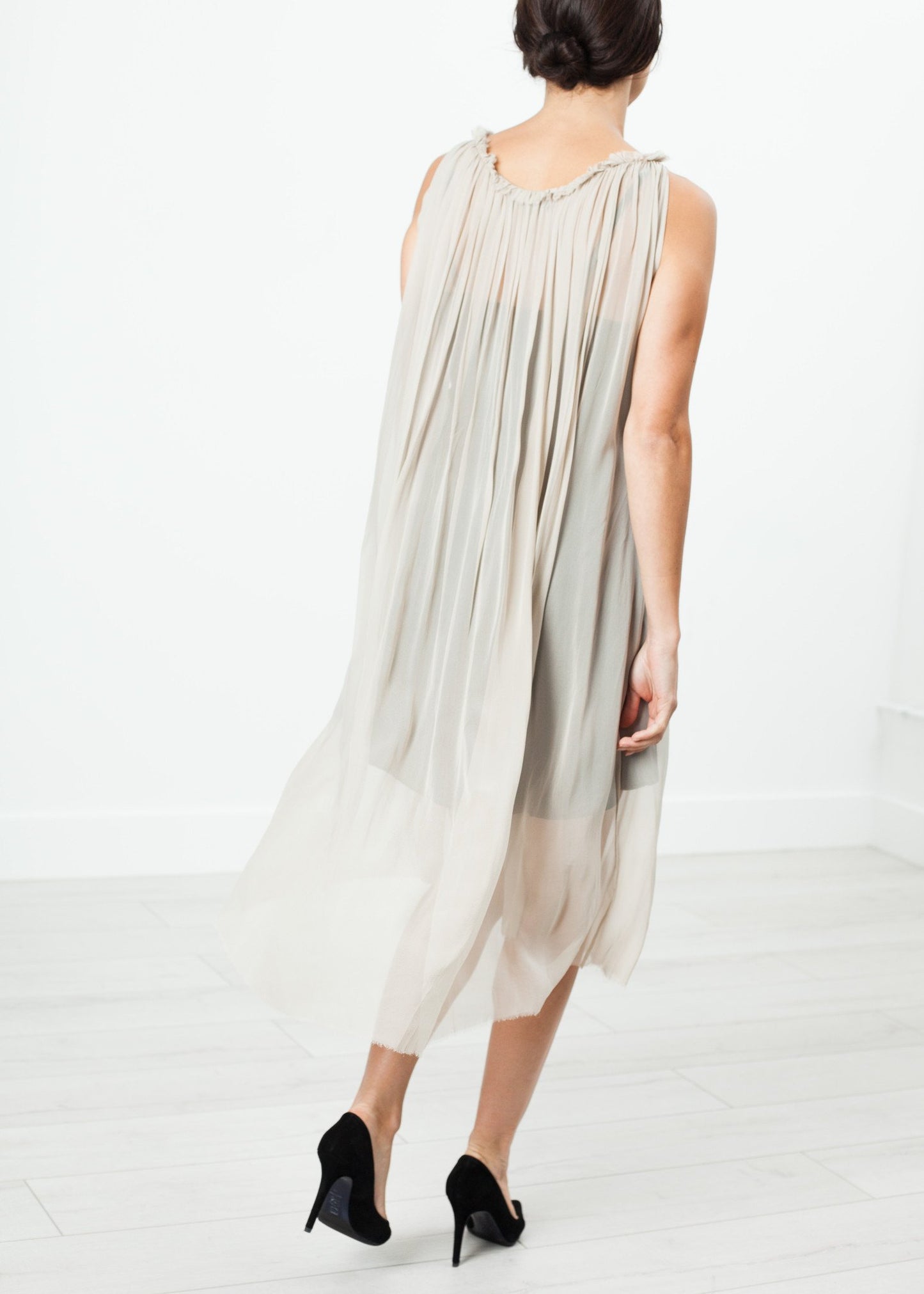 Chiffon Cape Back Dress in Sand - annaclothes