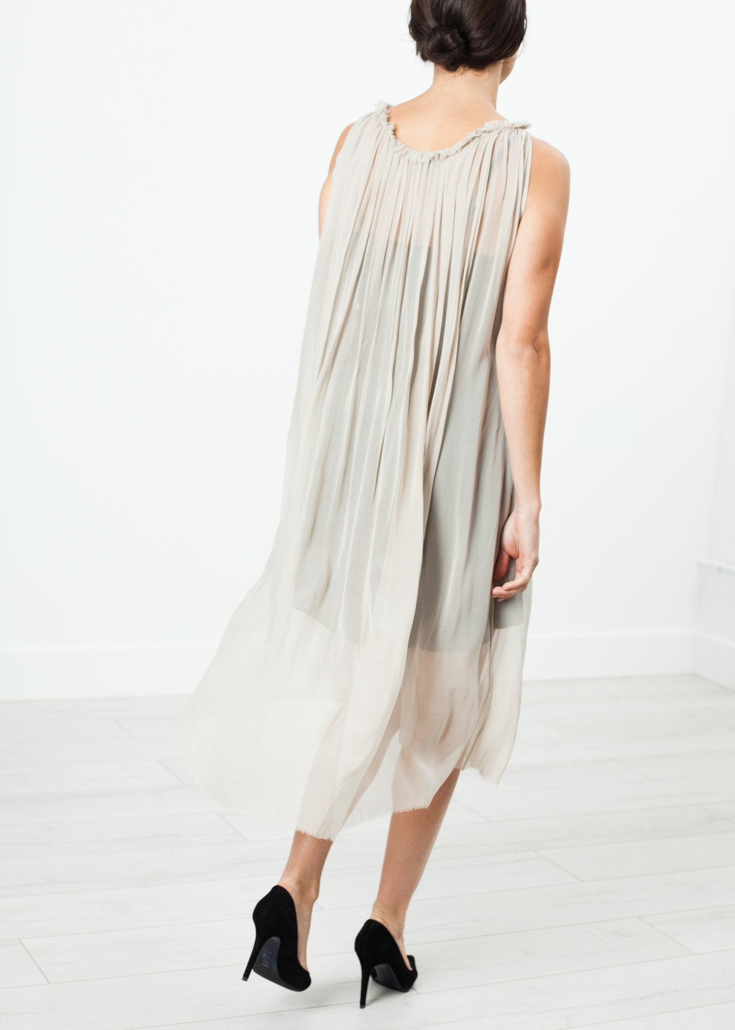 Chiffon Cape Back Dress in Sand - annaclothes