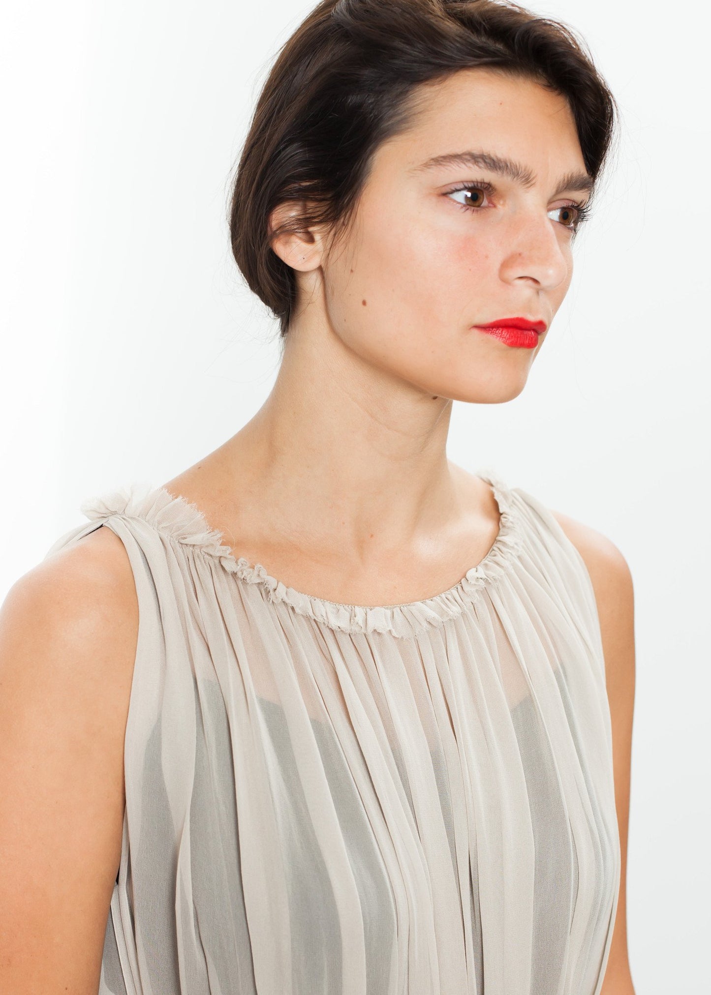 Chiffon Cape Back Dress in Sand - annaclothes