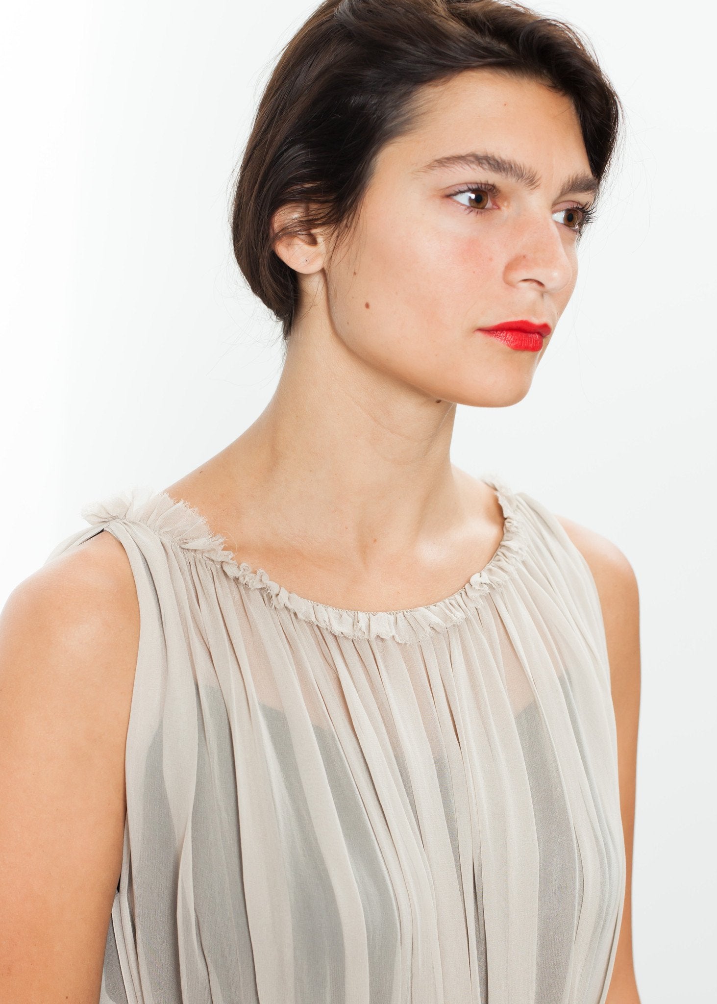 Chiffon Cape Back Dress in Sand - annaclothes