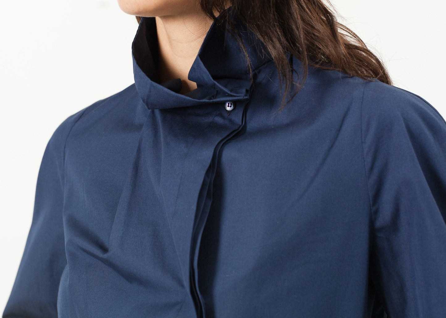 Full Collar Poplin Blouse in Navy - annaclothes