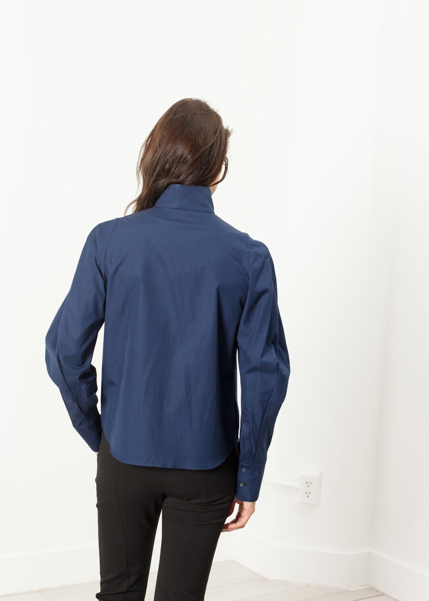Full Collar Poplin Blouse in Navy - annaclothes