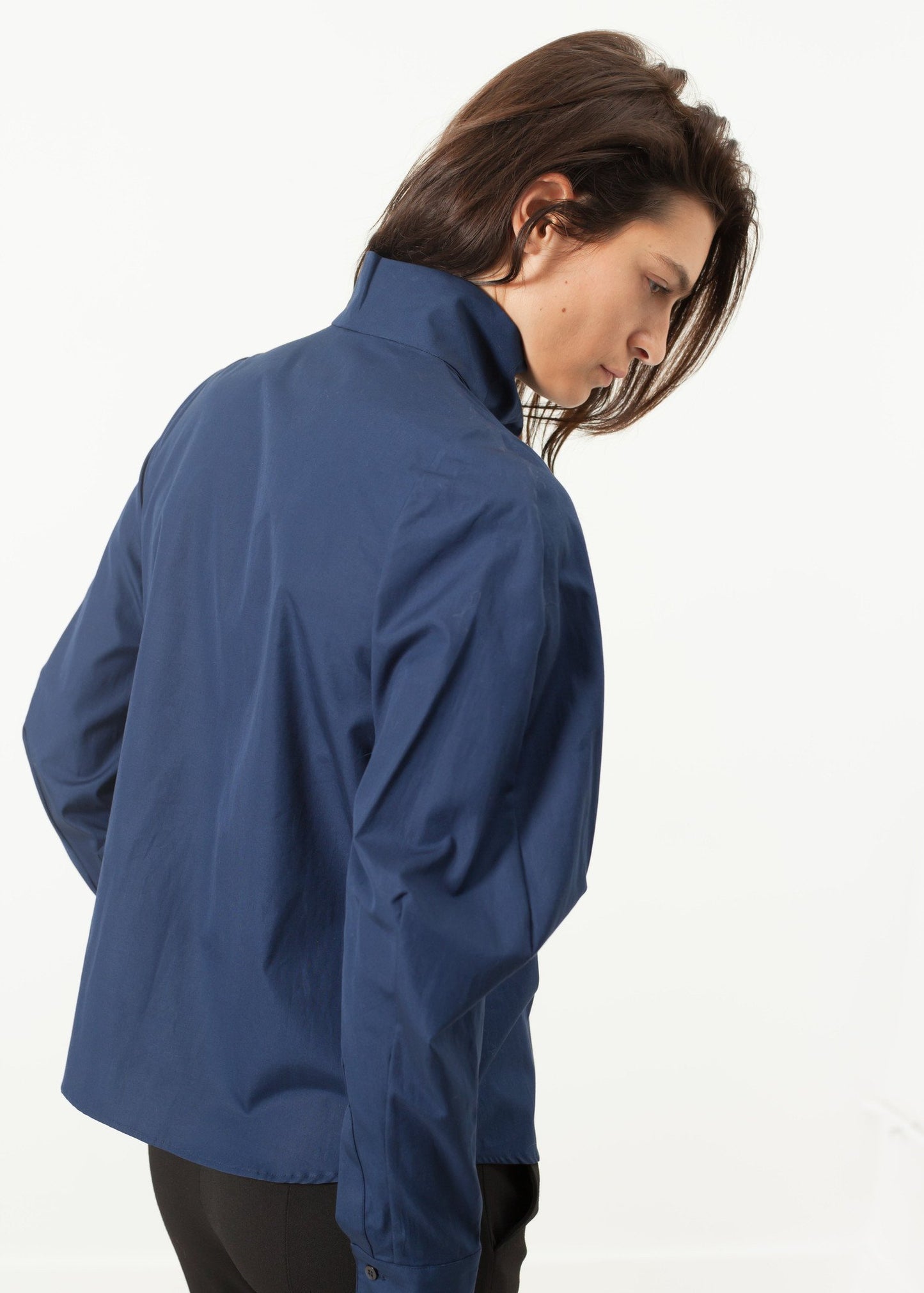 Full Collar Poplin Blouse in Navy - annaclothes