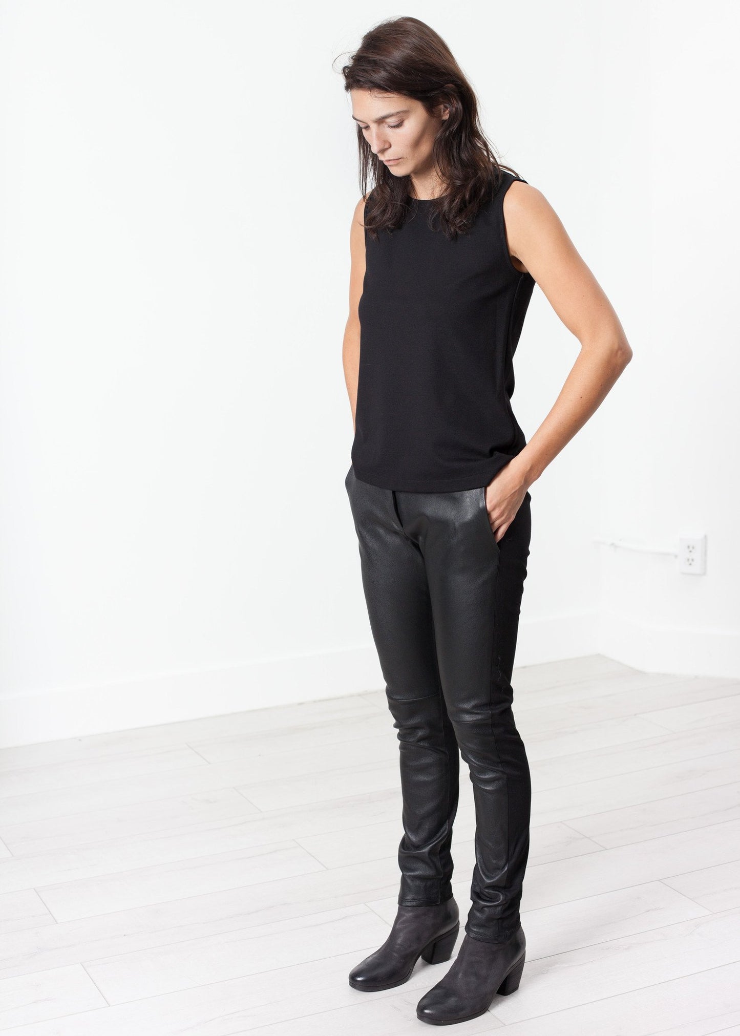 Leather Panel Trouser in Black - annaclothes