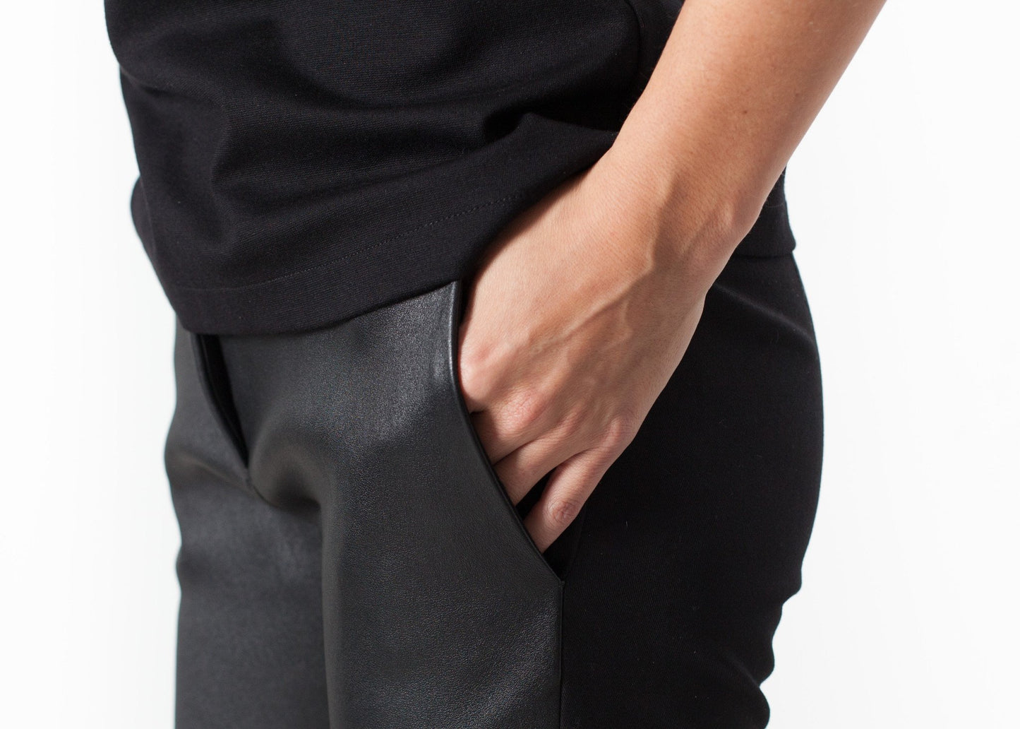Leather Panel Trouser in Black - annaclothes