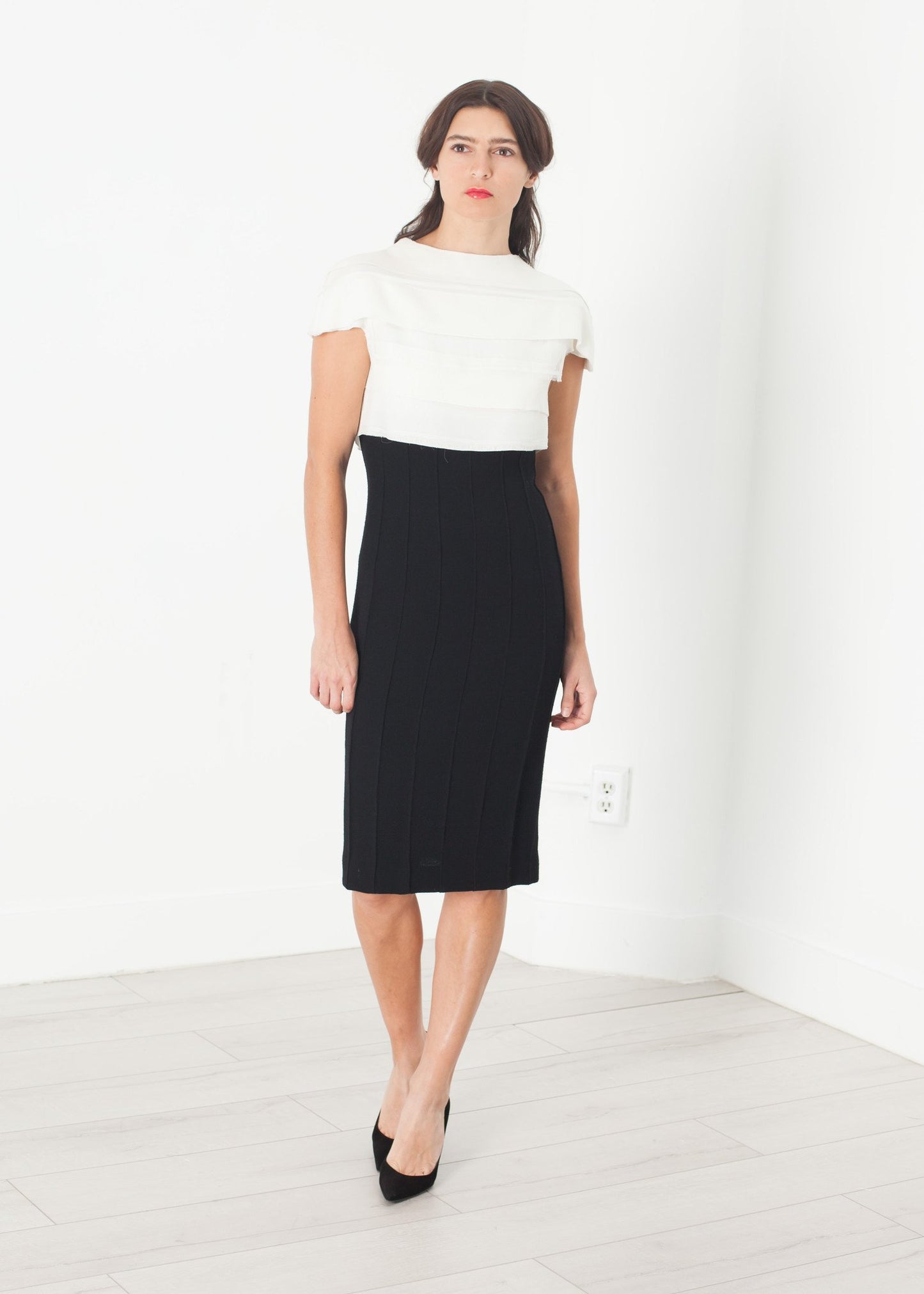 Layered Contrast Dress in Cream/Black - annaclothes