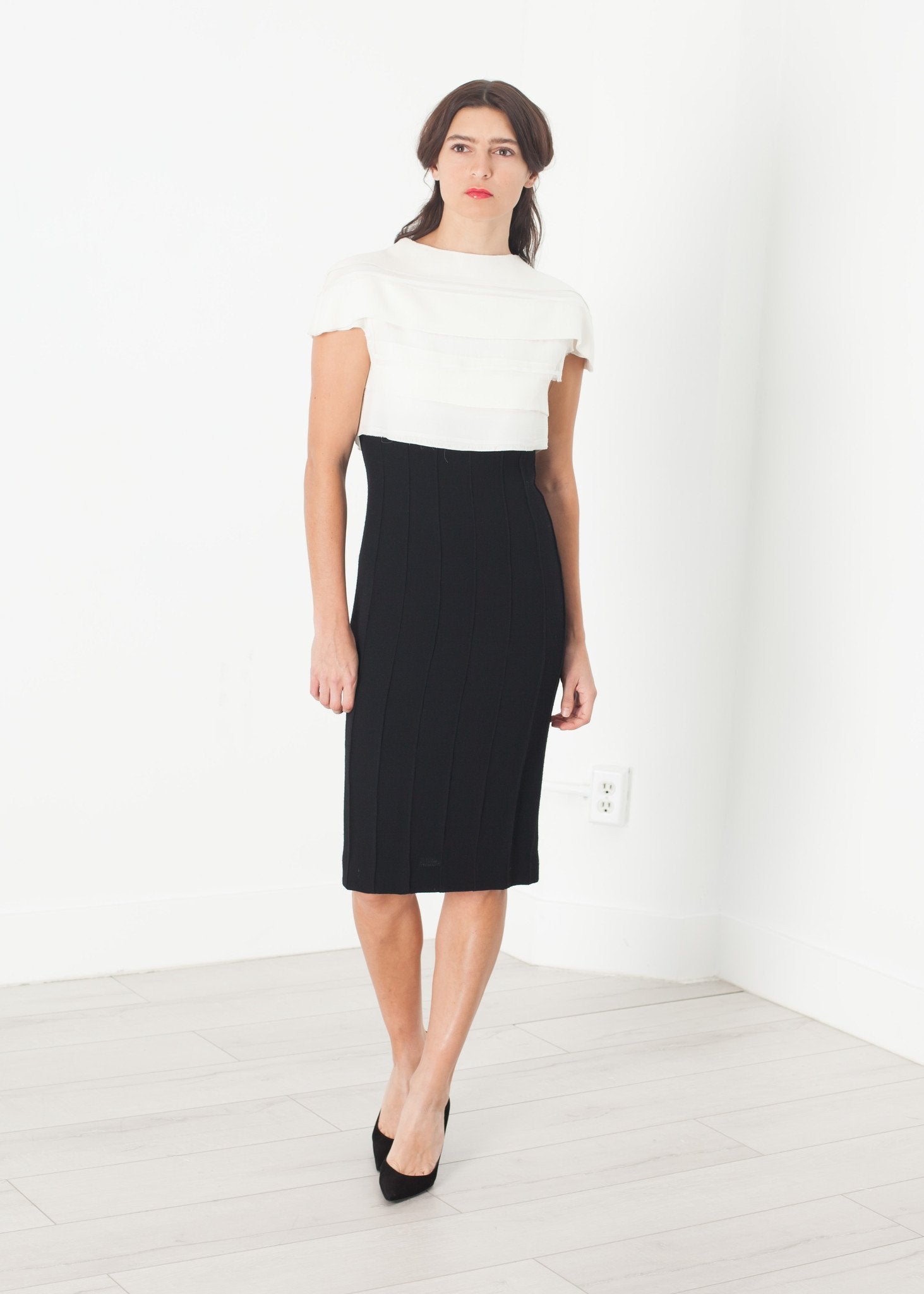 Layered Contrast Dress in Cream/Black - annaclothes