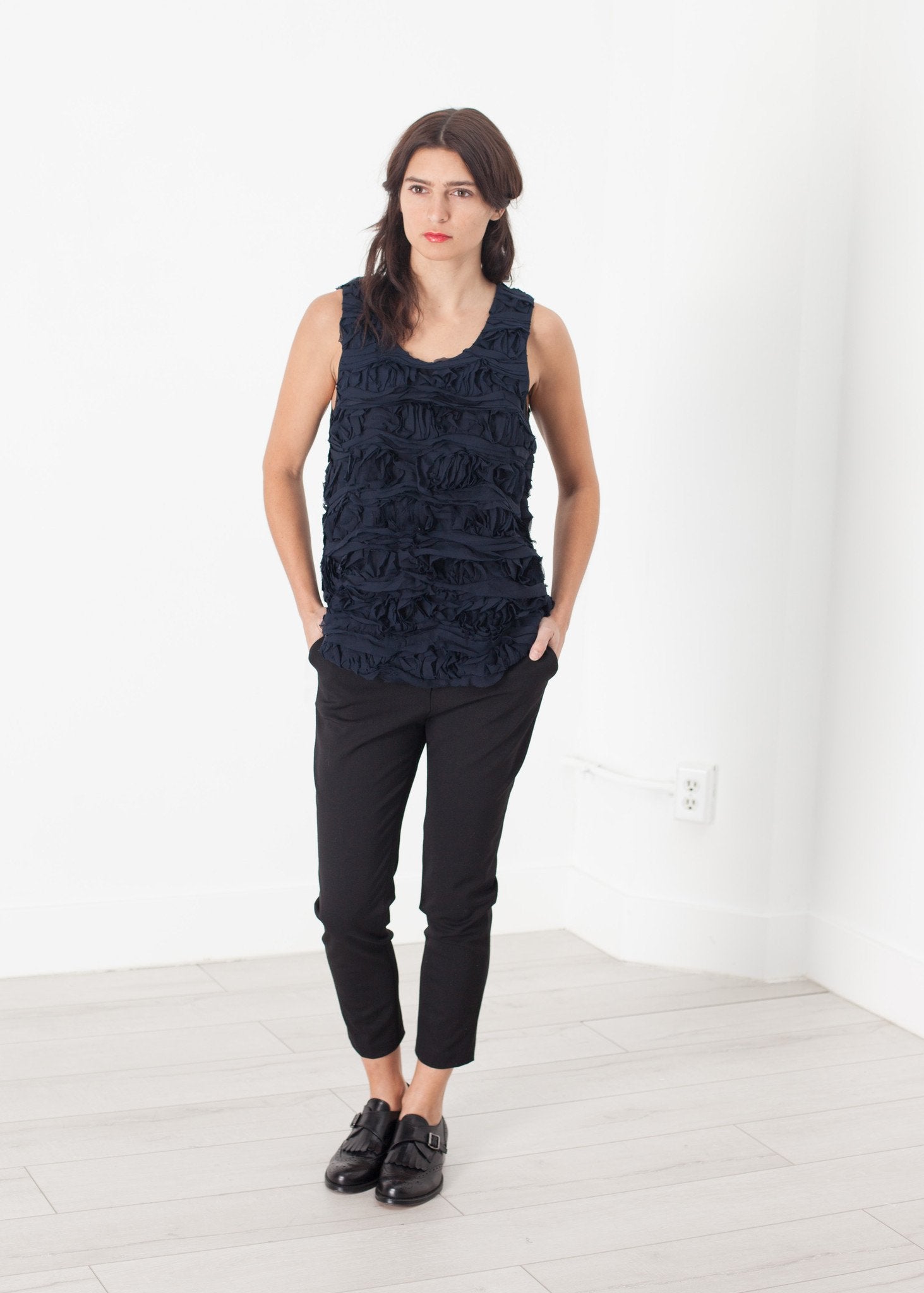 Ruffled Tank Top in Navy - annaclothes