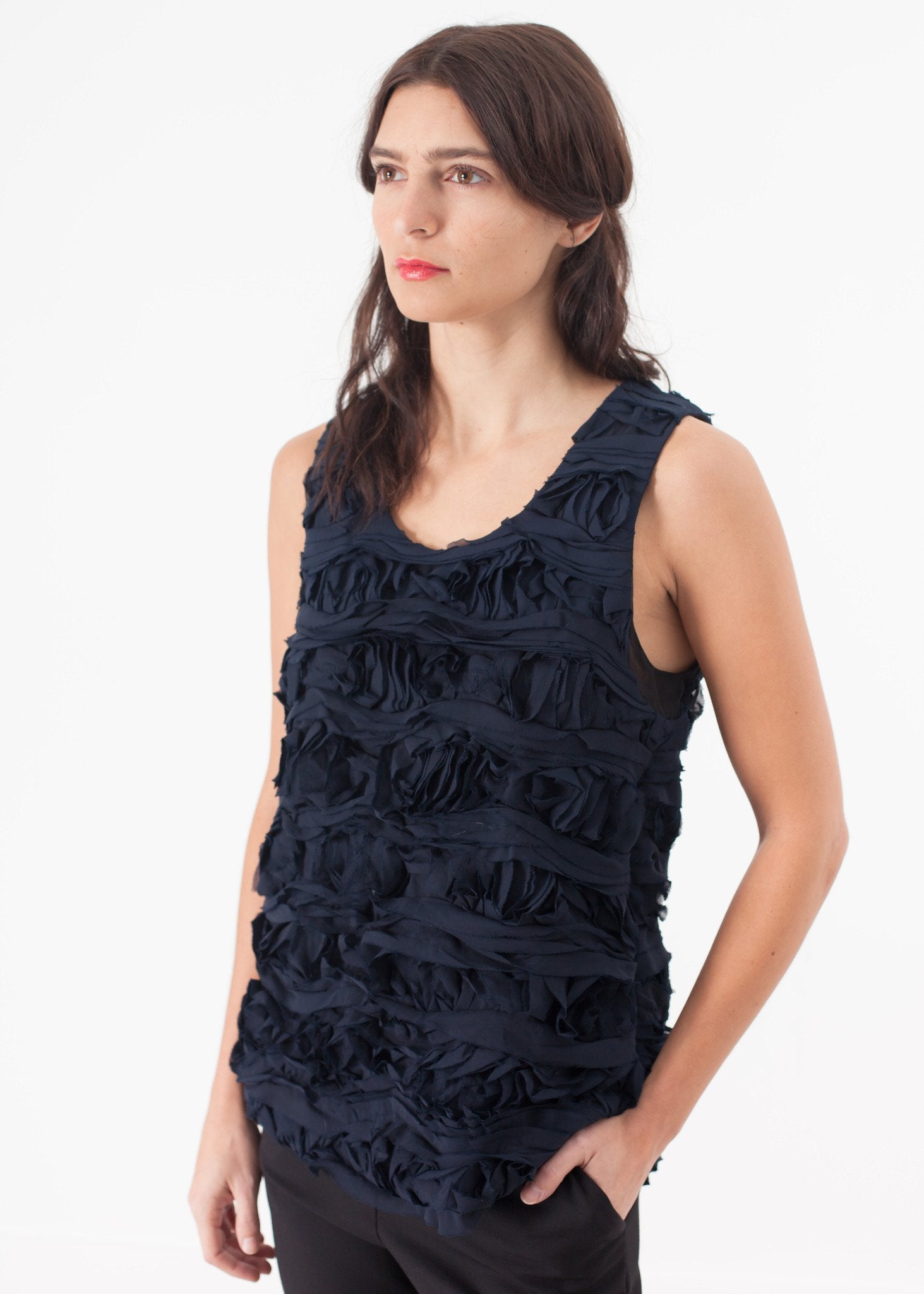 Ruffled Tank Top in Navy - annaclothes