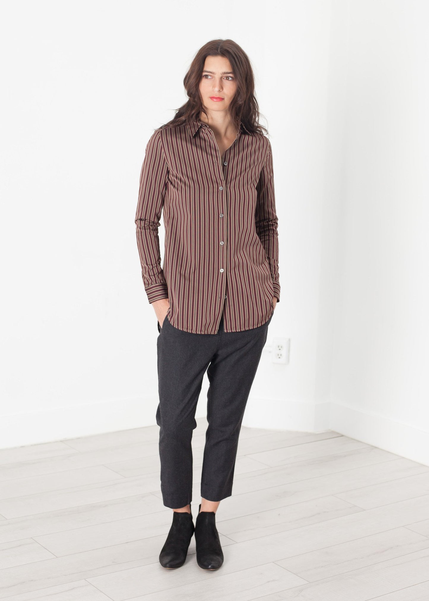 Sheen Button-Up in Red/Tan - annaclothes
